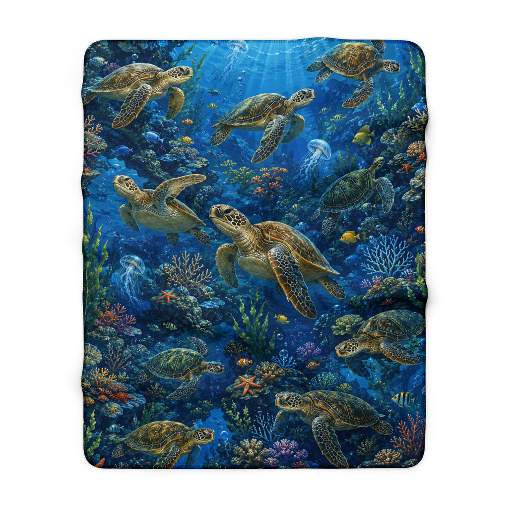 Sea Turtle Sherpa Blanket — Ocean Reef Fleece Throw