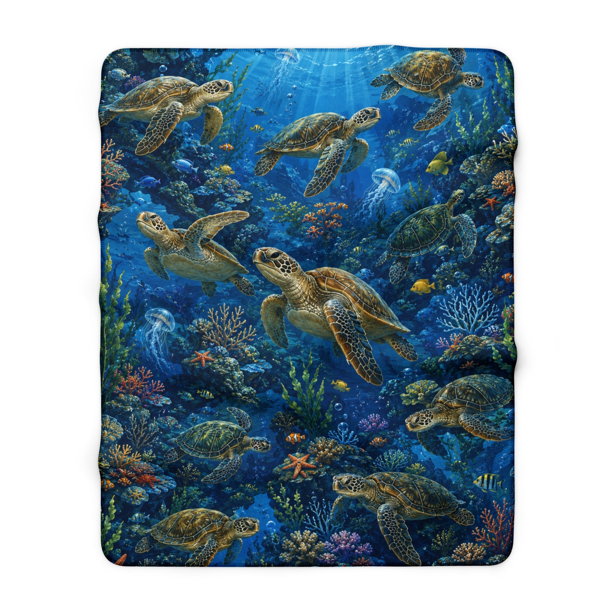 Sea Turtle Sherpa Blanket — Ocean Reef Fleece Throw