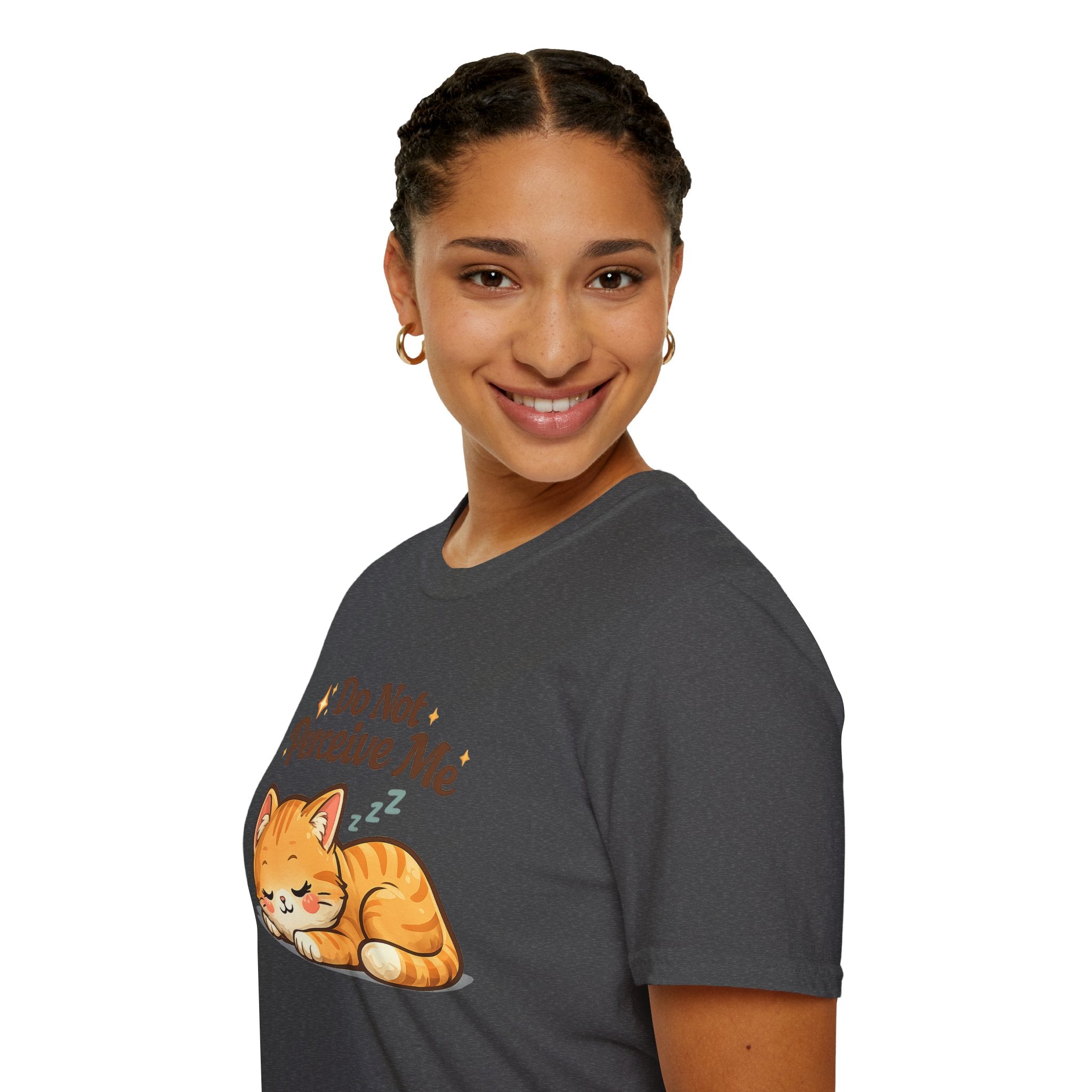 Cat T-Shirt — "Do Not Perceive Me" Cute Sleeping Orange Cat Tee