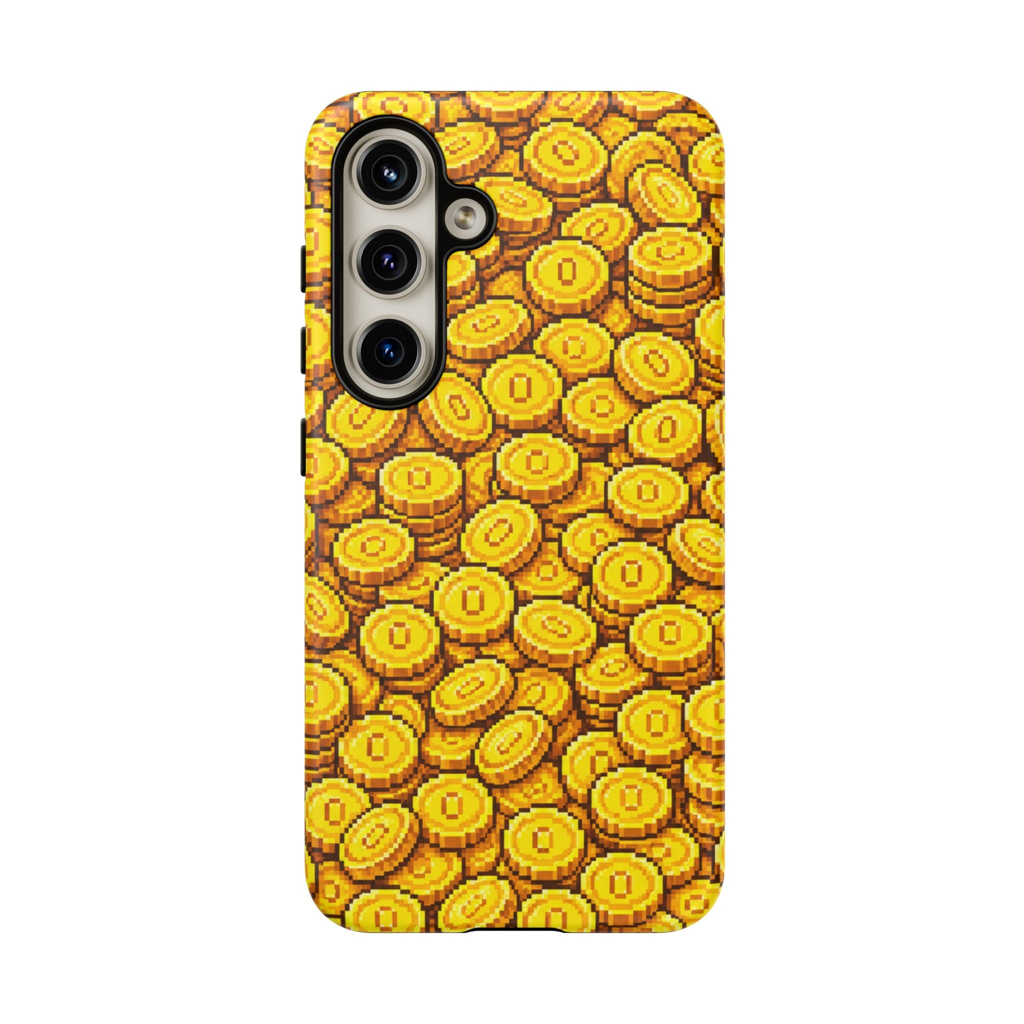 8bit Gamer Coin Pattern Phone Case – Retro Video Game Gold Treasure Design