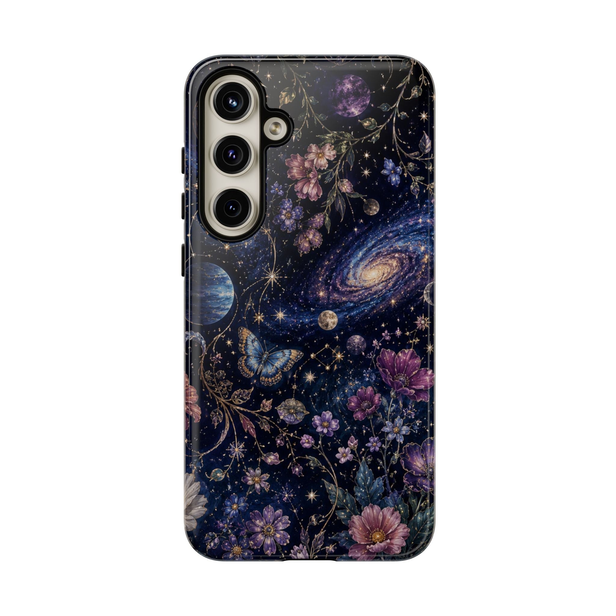 Cosmic Garden Tough Phone Case — Floral Galaxy Phone Protective Cover