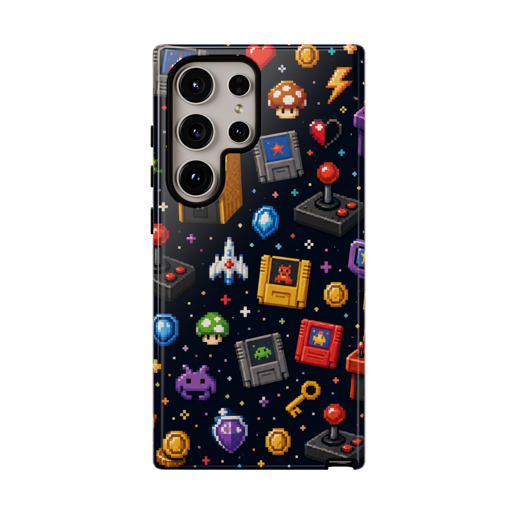 Retro Arcade Pixel Art Phone Case — Gamer Icons Pattern