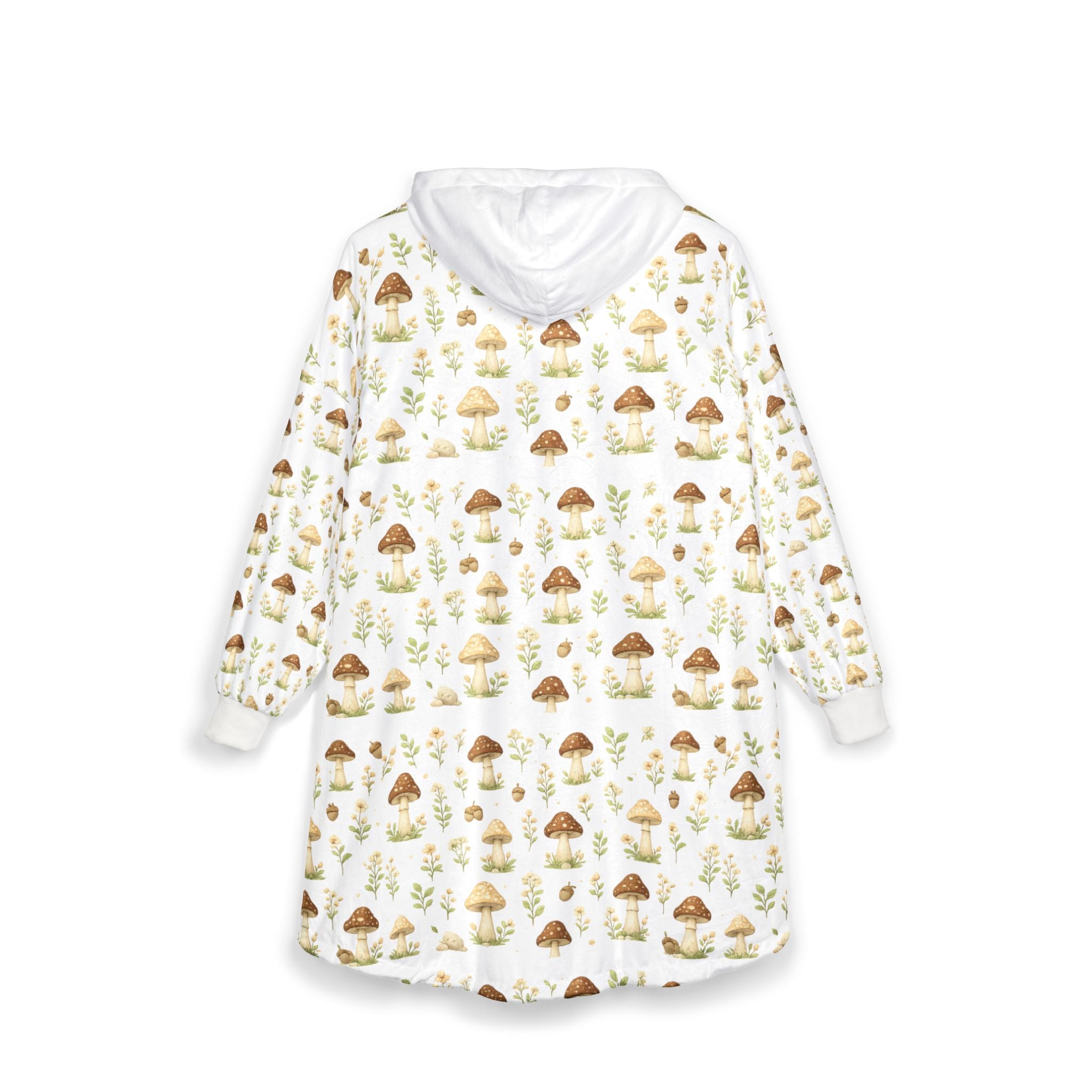 Cottage Core Oversized Unisex Hooded Blanket — Cozy Mushroom Pattern Sherpa Hooded Throw
