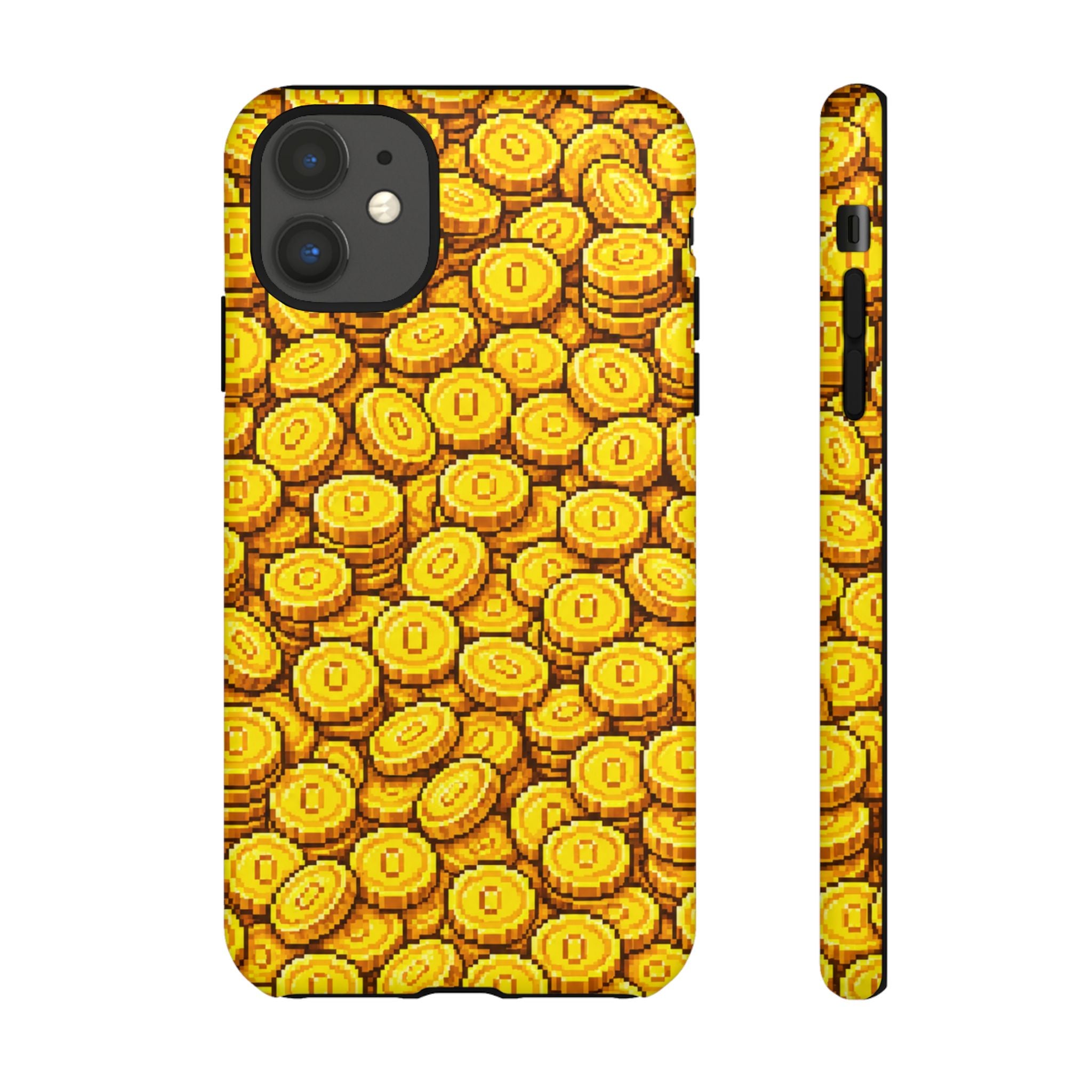 8bit Gamer Coin Pattern Phone Case – Retro Video Game Gold Treasure Design
