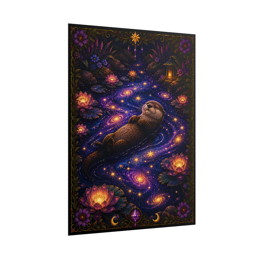 Otter Night Dream Rolled Poster — Mystical Galaxy Watercolor Wall Art
