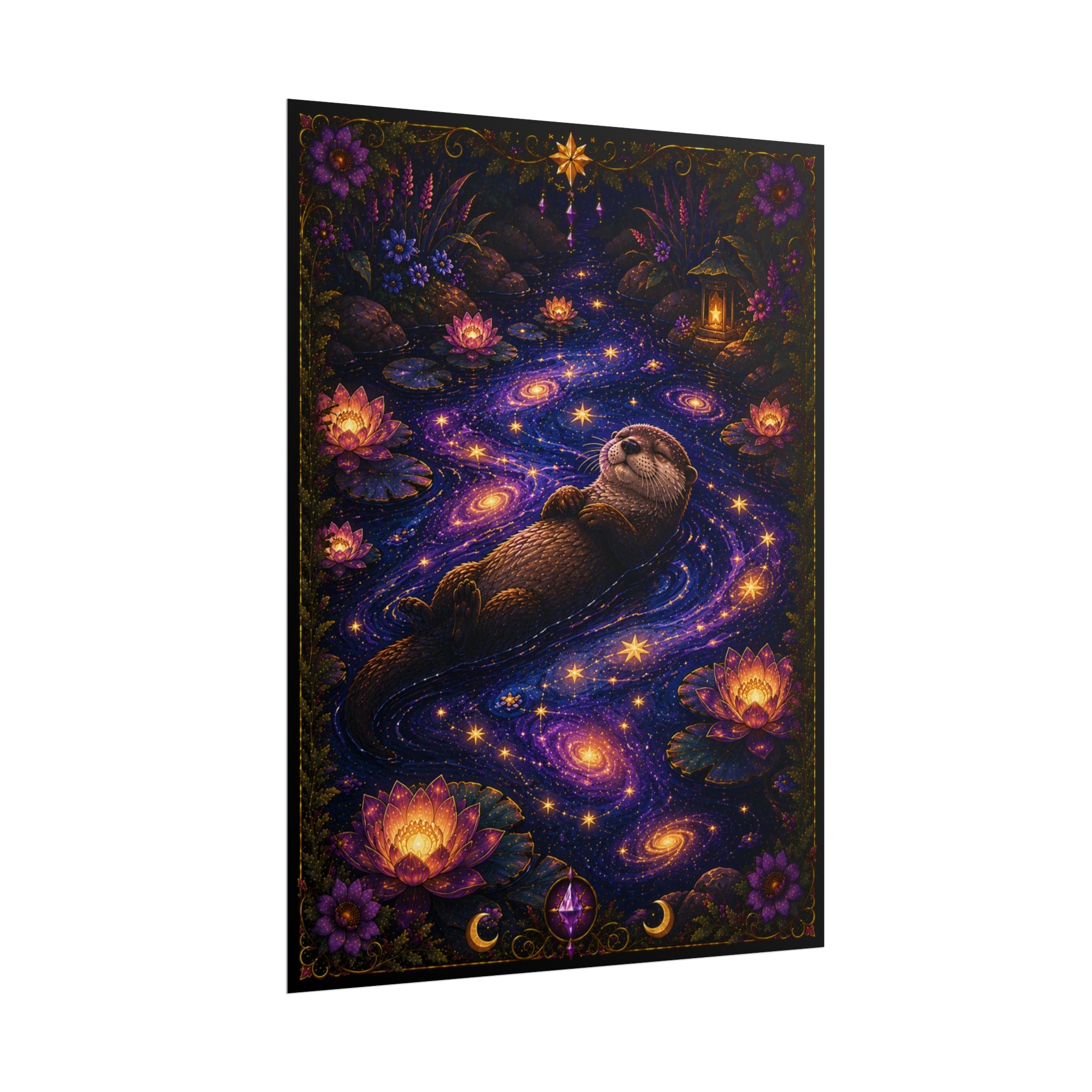 Otter Night Dream Rolled Poster — Mystical Galaxy Watercolor Wall Art