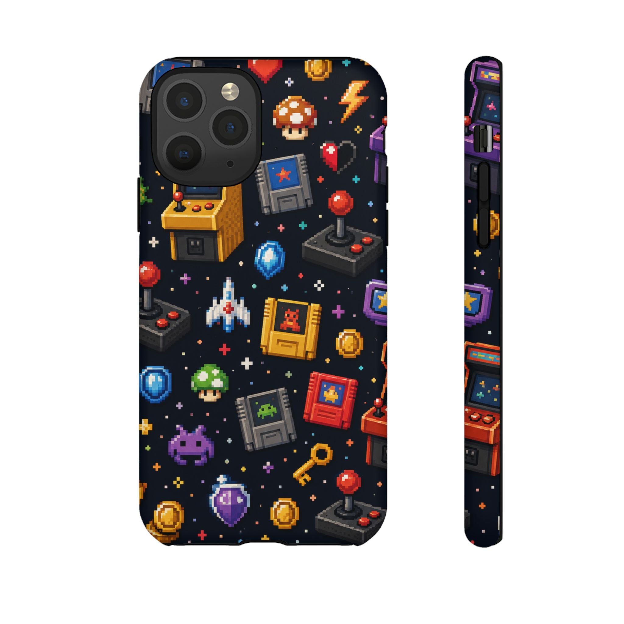 Retro Arcade Pixel Art Phone Case — Gamer Icons Pattern