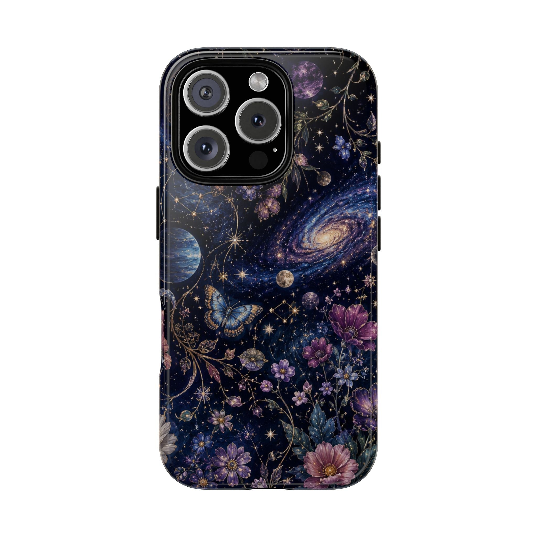 Cosmic Garden Tough Phone Case — Floral Galaxy Phone Protective Cover