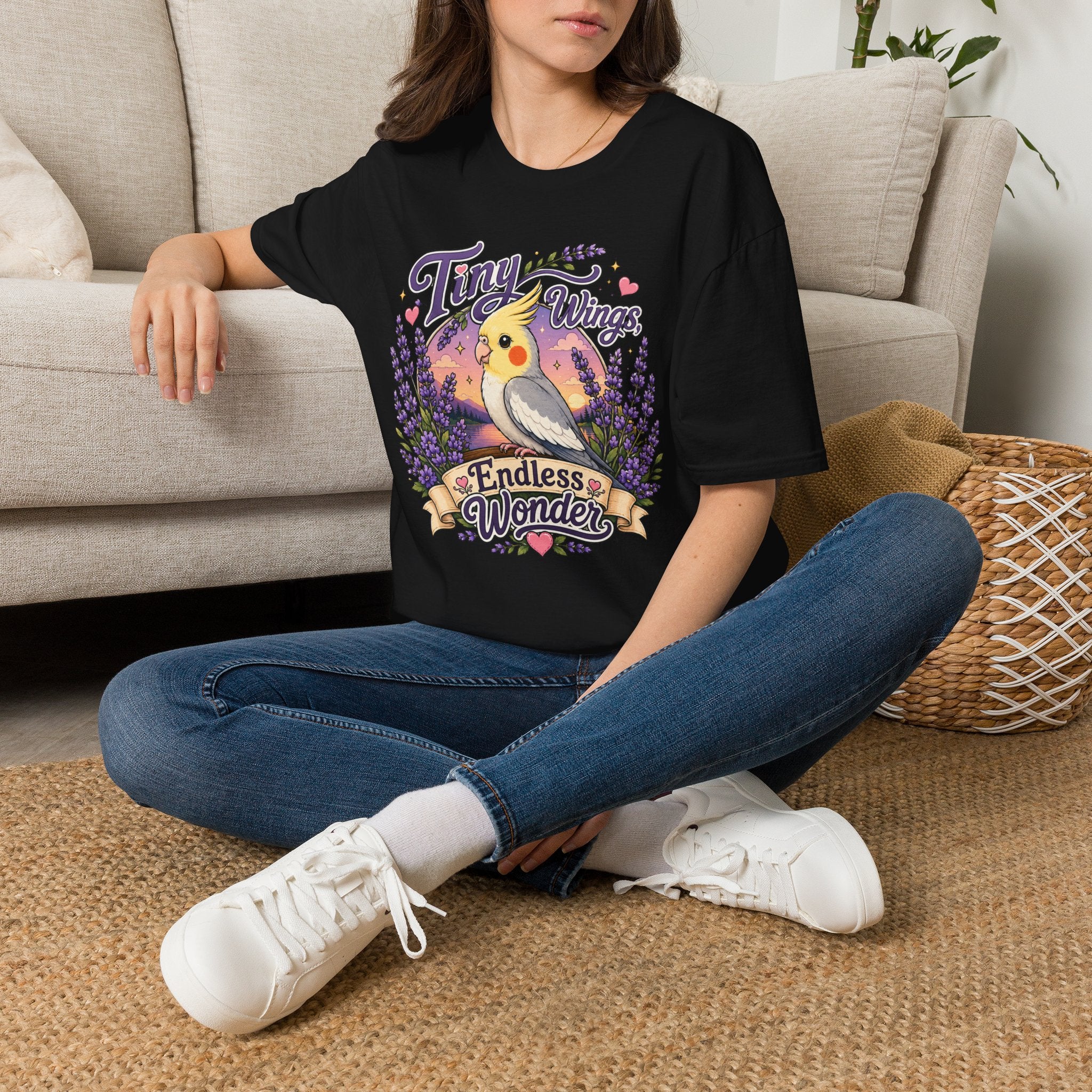Tiny Wings Cockatiel T‑Shirt — 'Endless Wonder' Cute Bird Graphic Tee