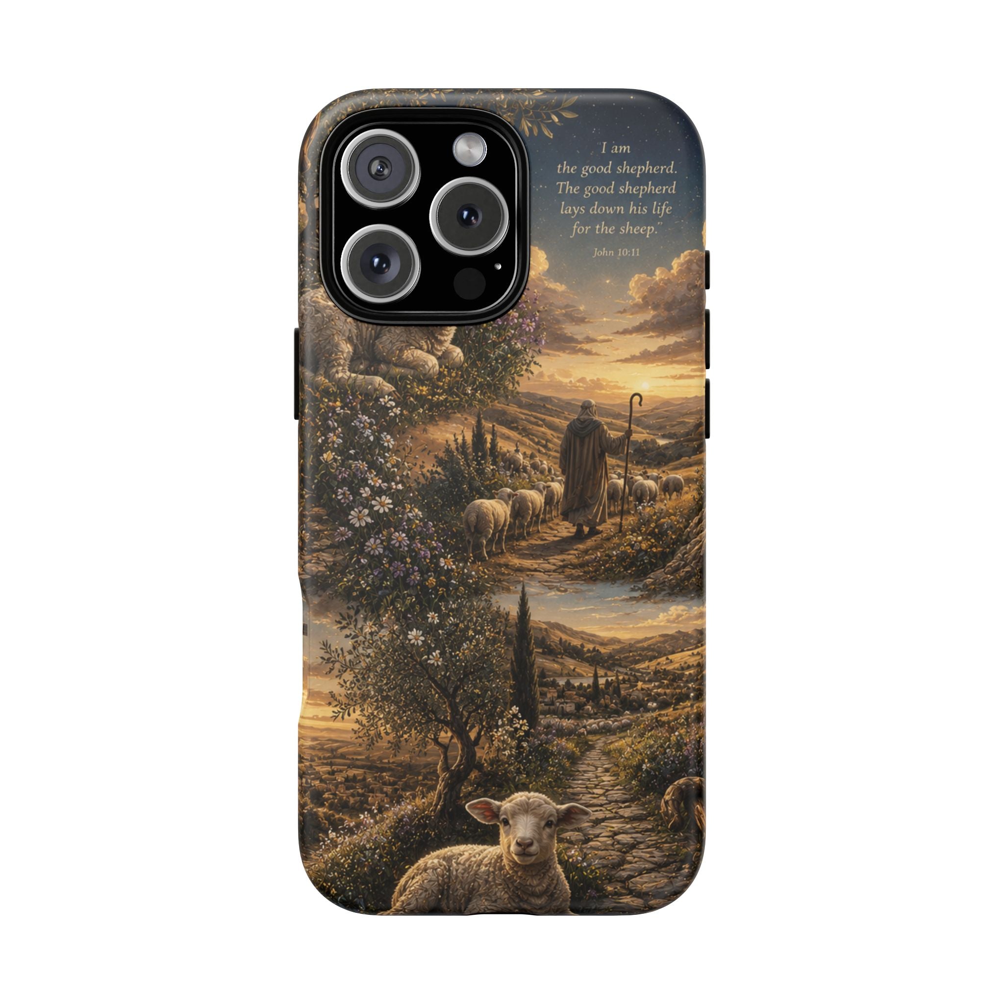 Tough Phone Case — Shepherd & Lamb Scenic Christian Scripture Design ("The good shepherd...")
