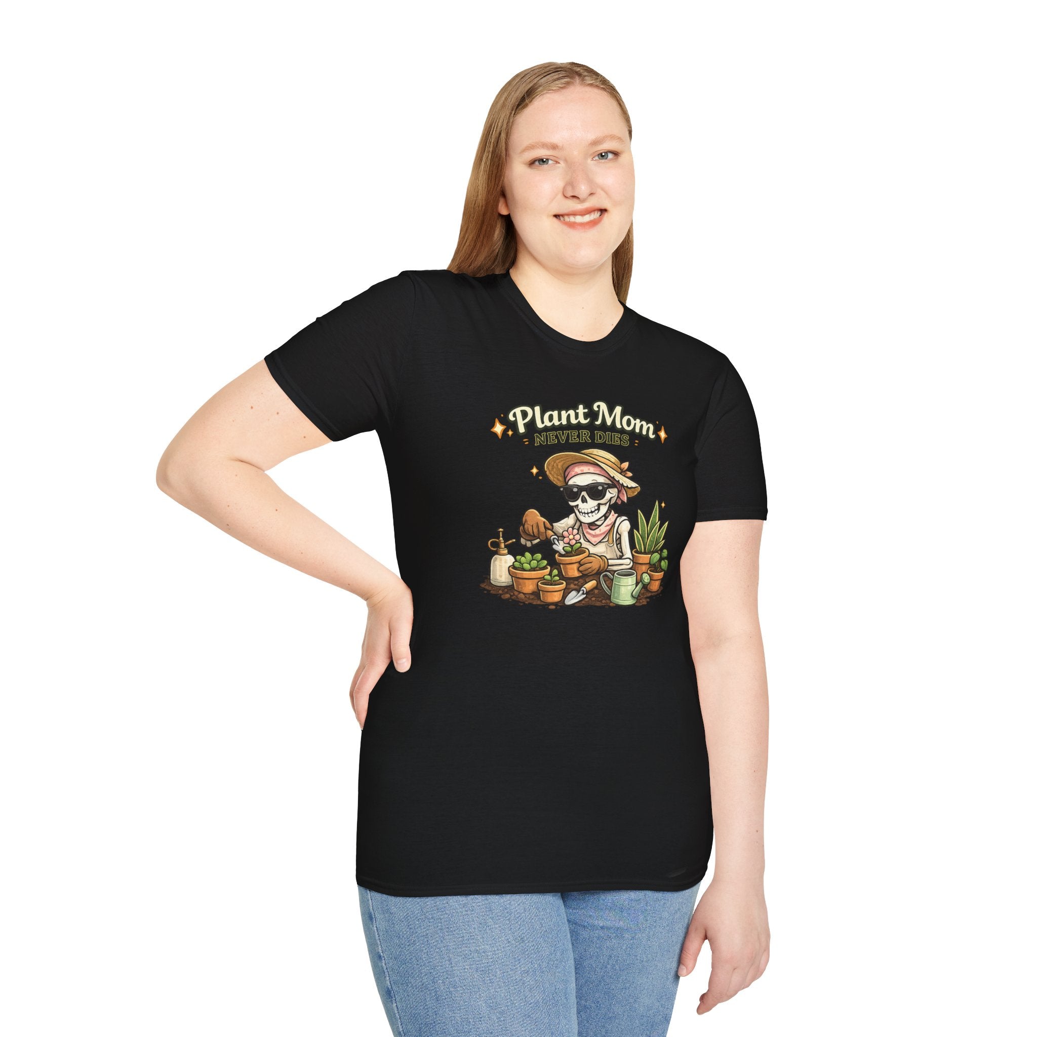 Plant Mom T-Shirt — "Plant Mom Never Dies" Skeleton Gardener Tee