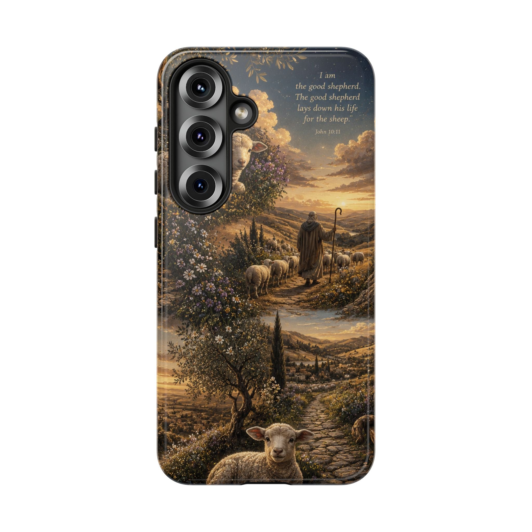 Tough Phone Case — Shepherd & Lamb Scenic Christian Scripture Design ("The good shepherd...")
