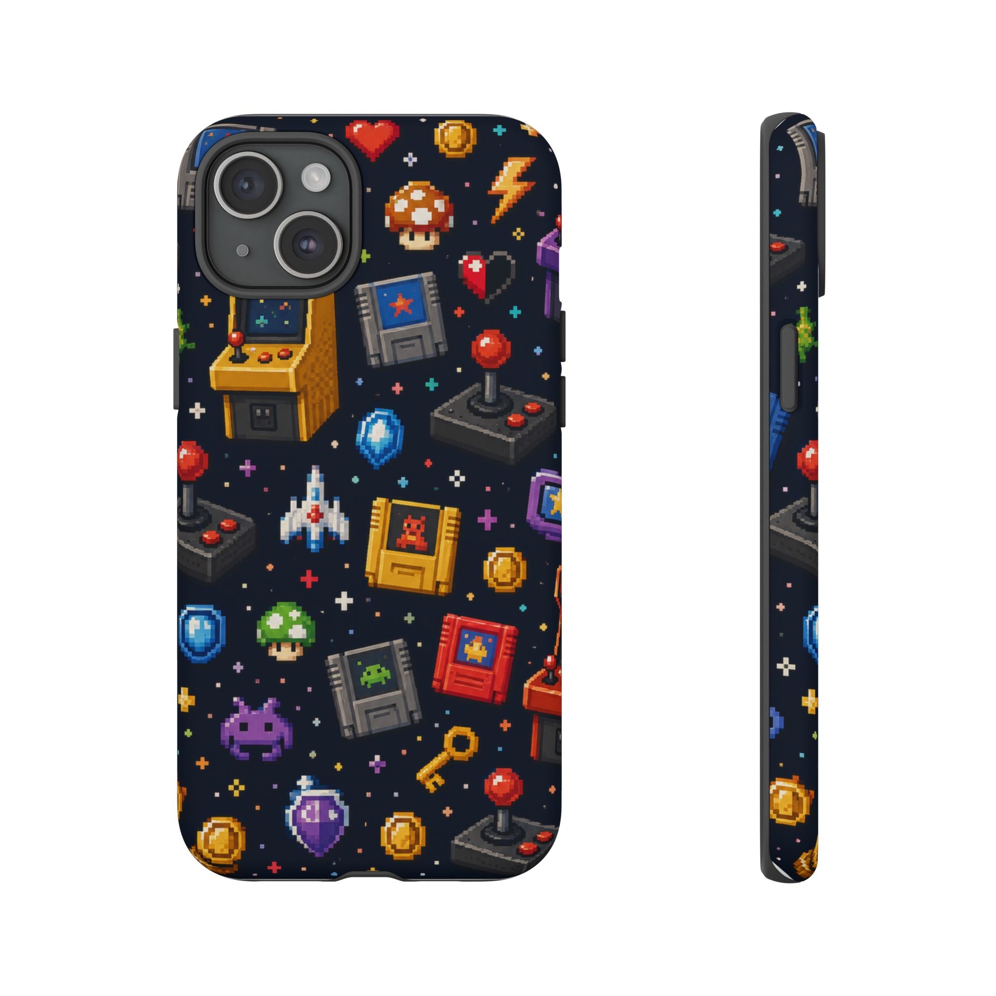 Retro Arcade Pixel Art Phone Case — Gamer Icons Pattern