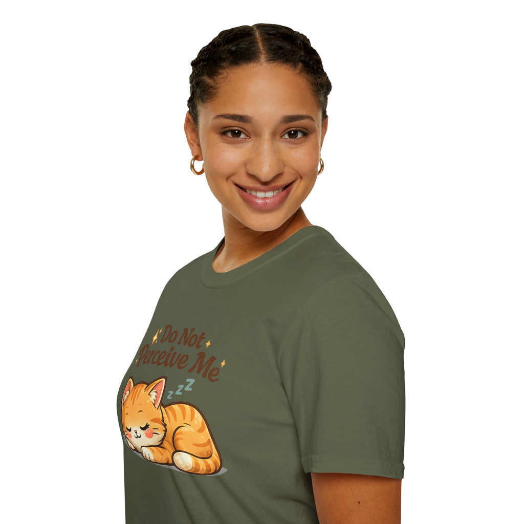 Cat T-Shirt — "Do Not Perceive Me" Cute Sleeping Orange Cat Tee