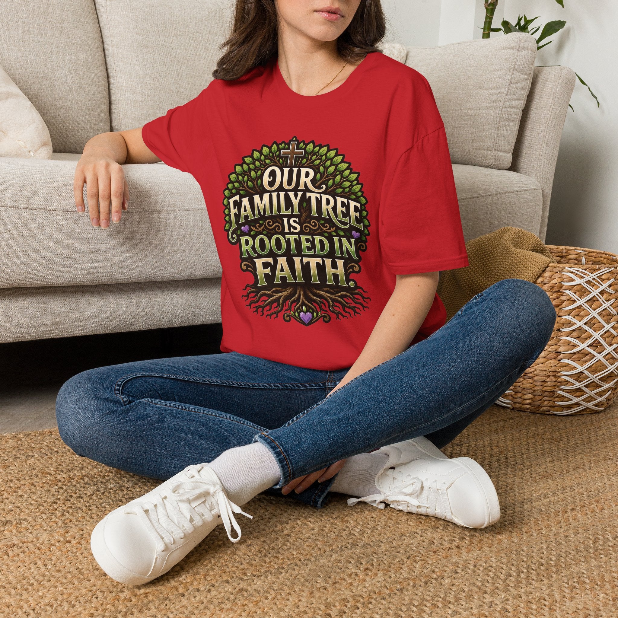 Faith Family Tree T-Shirt — "Our Family Tree Is Rooted in Faith" Christian Graphic Tee