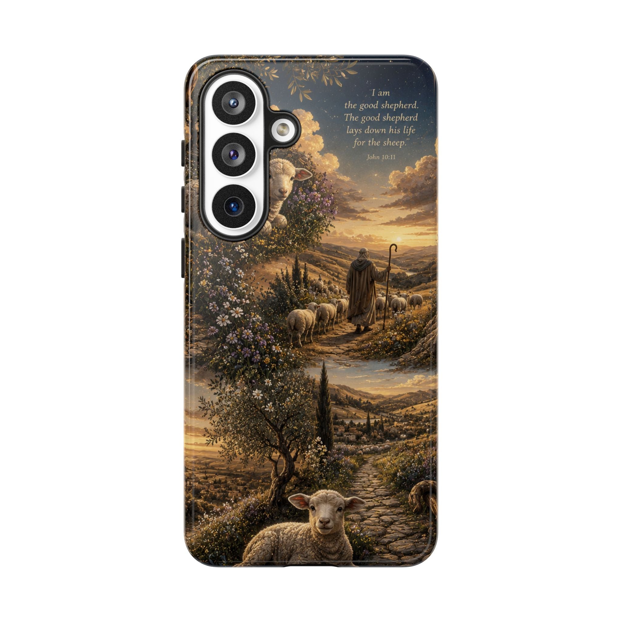 Tough Phone Case — Shepherd & Lamb Scenic Christian Scripture Design ("The good shepherd...")