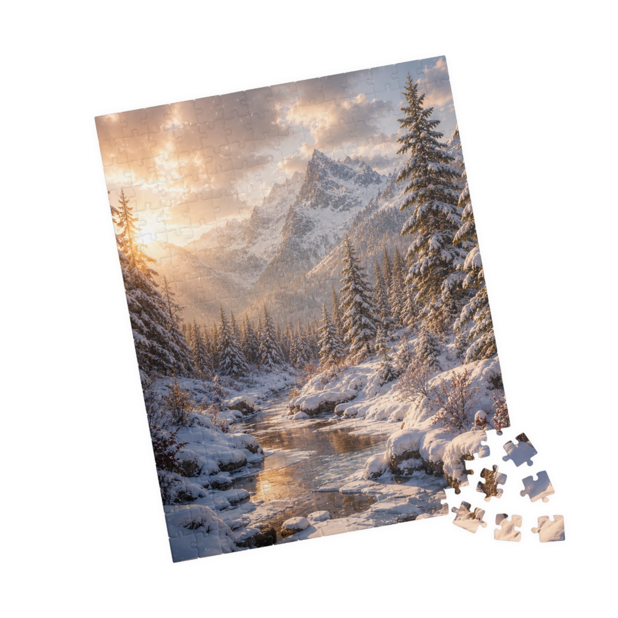 Winter Mountain River Puzzle — Scenic Snowy Landscape Jigsaw (110/252/520/1014 pcs)
