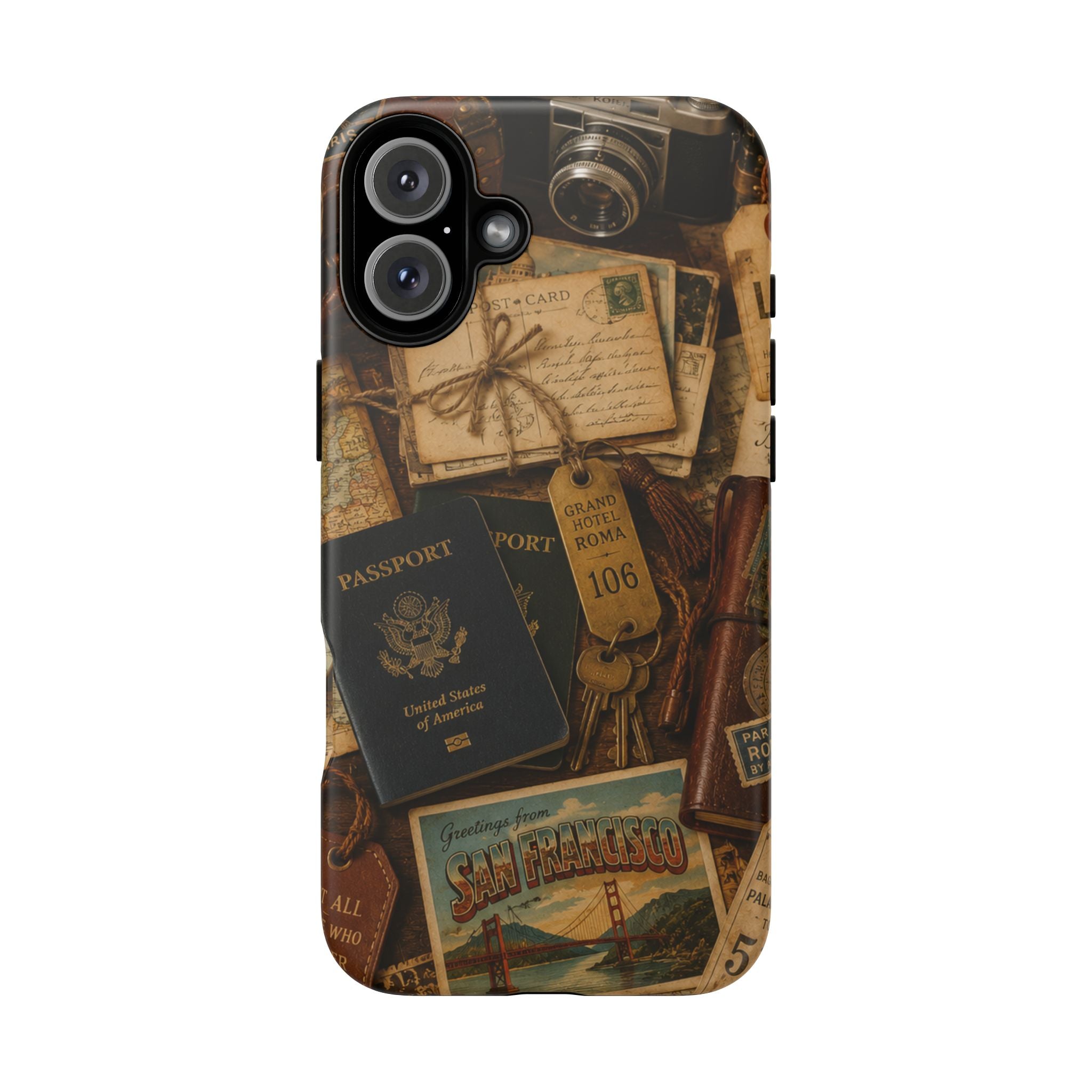 Vintage Travel Phone Case – Passport & Postcard Collage