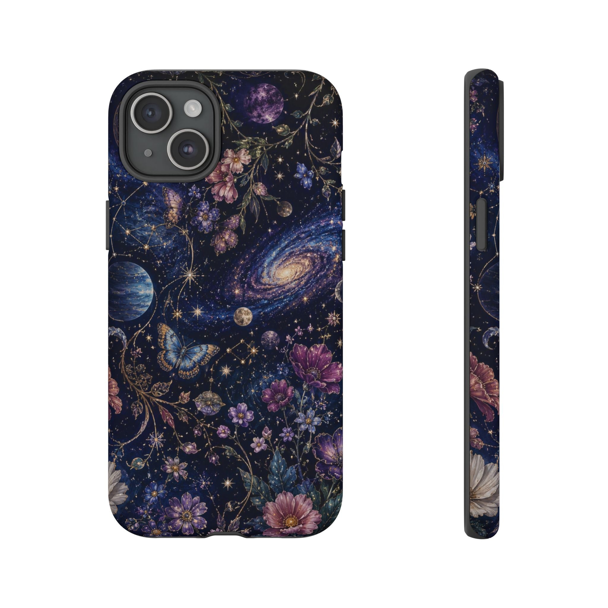 Cosmic Garden Tough Phone Case — Floral Galaxy Phone Protective Cover