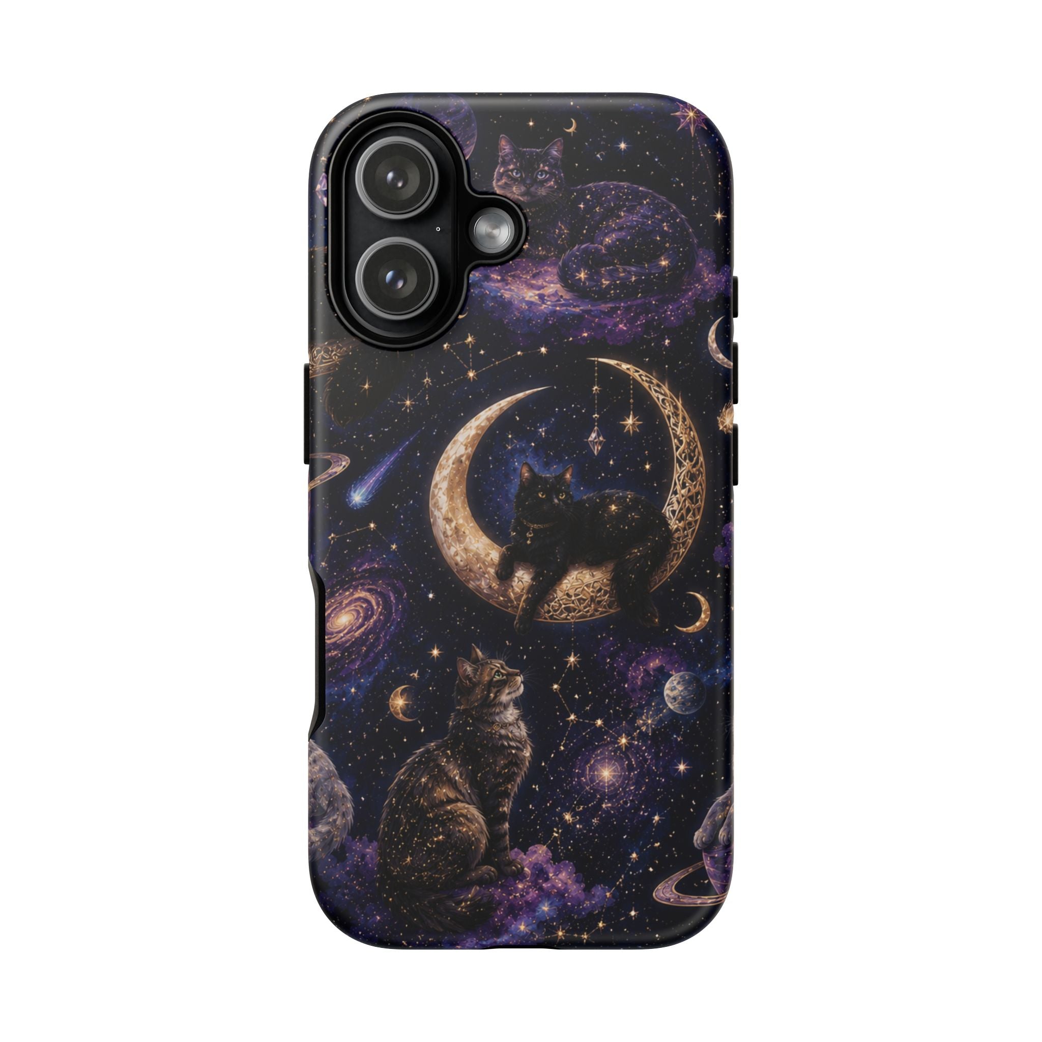 Galaxy Cats Tough Phone Case — Moon & Stars Space Kitty Protective Cover