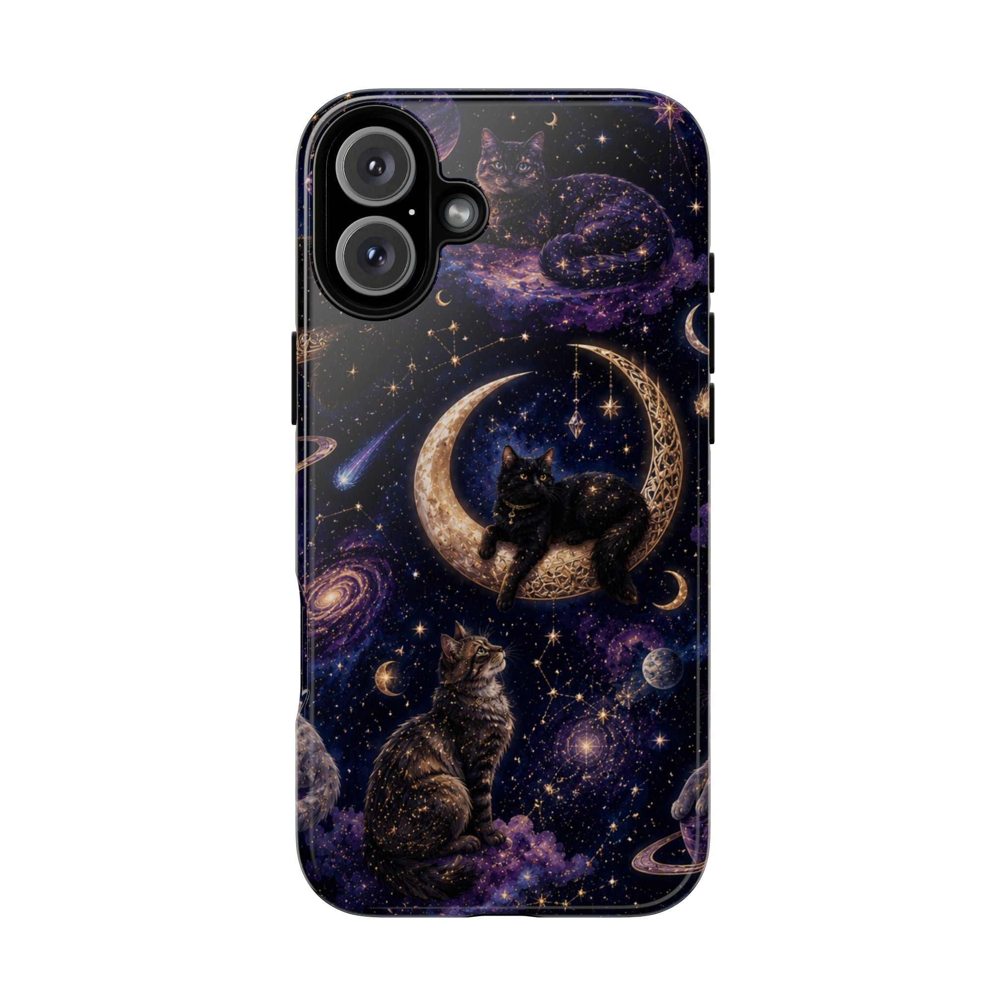 Galaxy Cats Tough Phone Case — Moon & Stars Space Kitty Protective Cover