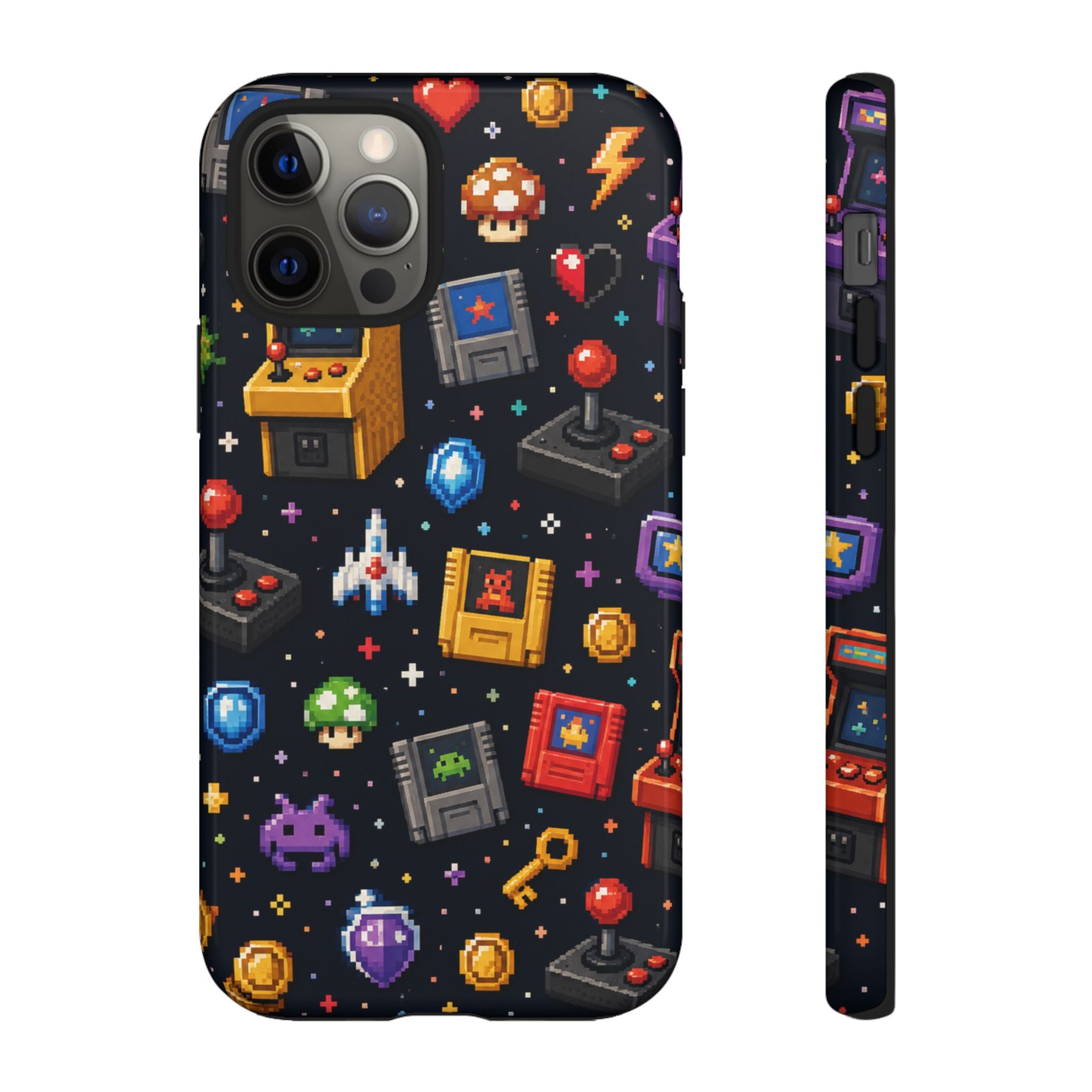 Retro Arcade Pixel Art Phone Case — Gamer Icons Pattern