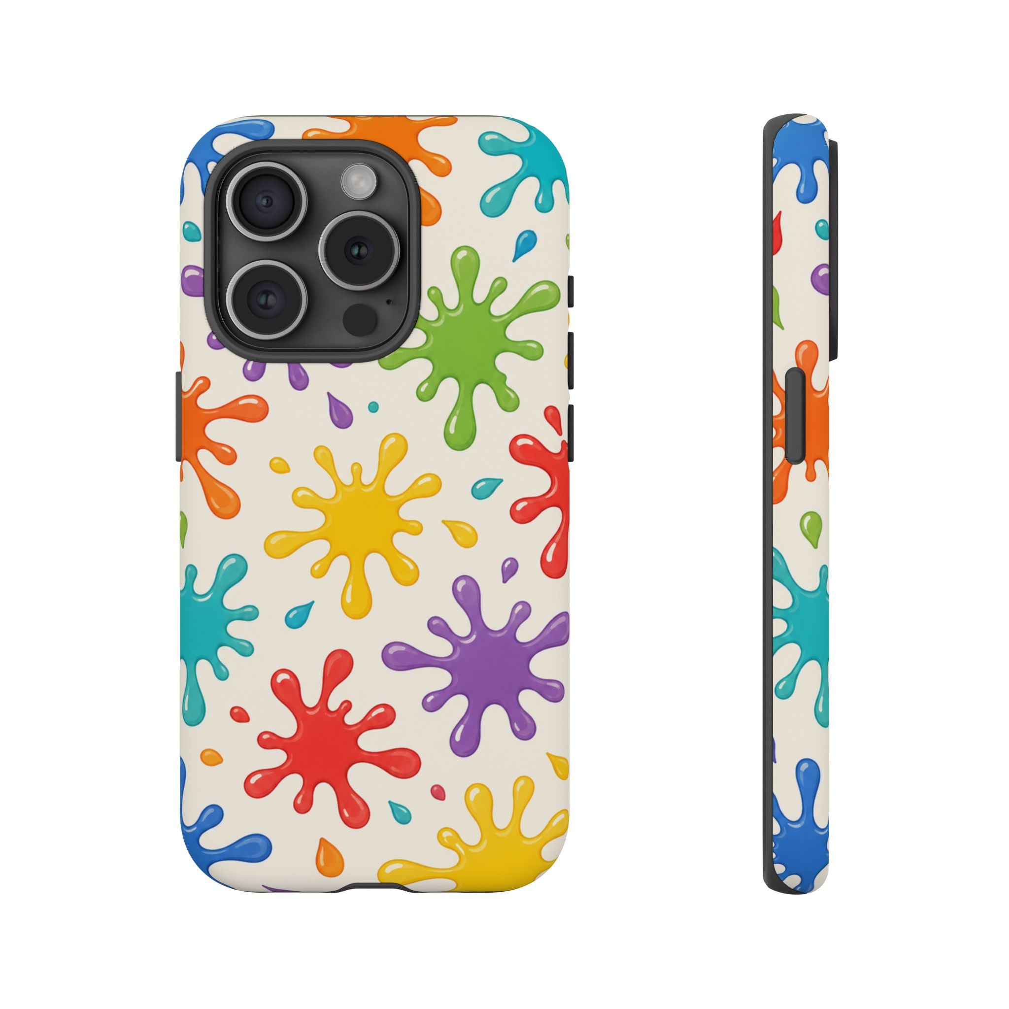 Colorful Paint Splat Phone Case — Protective Tough Case with Bright Rainbow Splatter Design