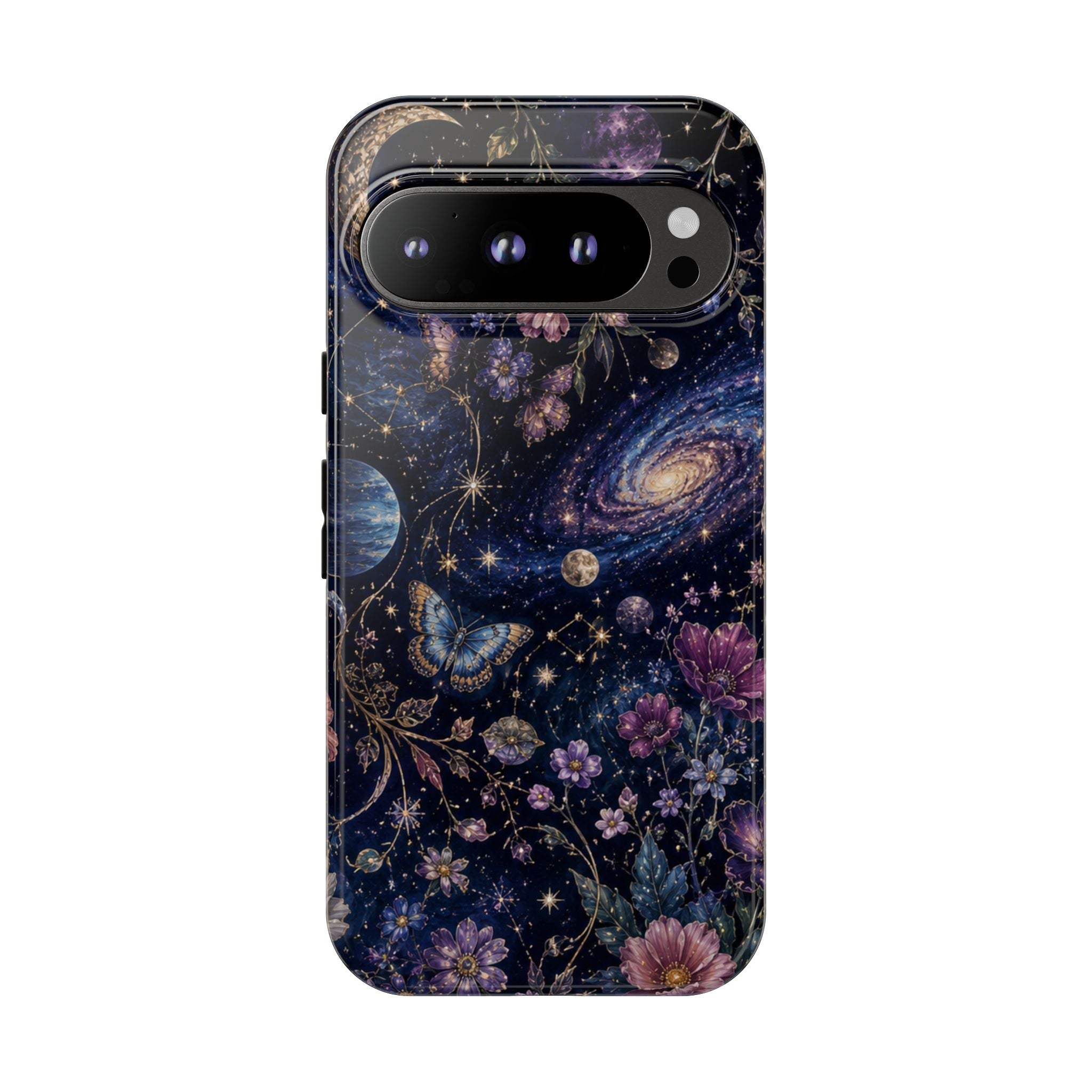 Cosmic Garden Tough Phone Case — Floral Galaxy Phone Protective Cover