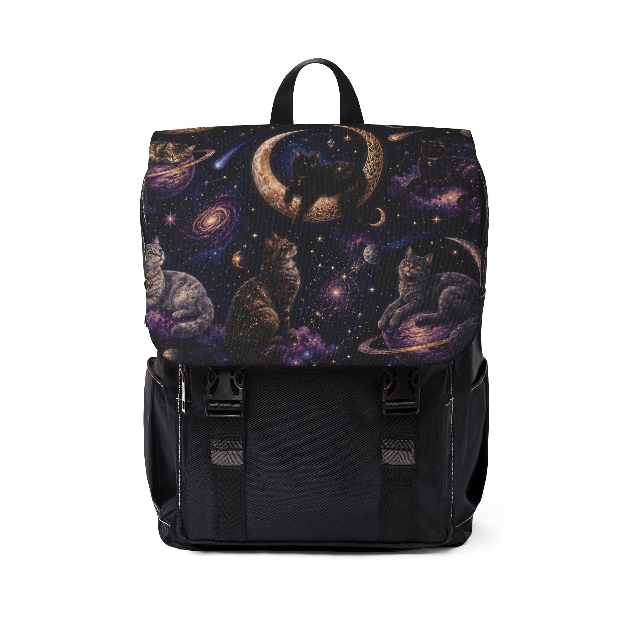 Cosmic Cat Galaxy Shoulder Backpack — Galactic Cats Space Print Casual Shoulder Backpack