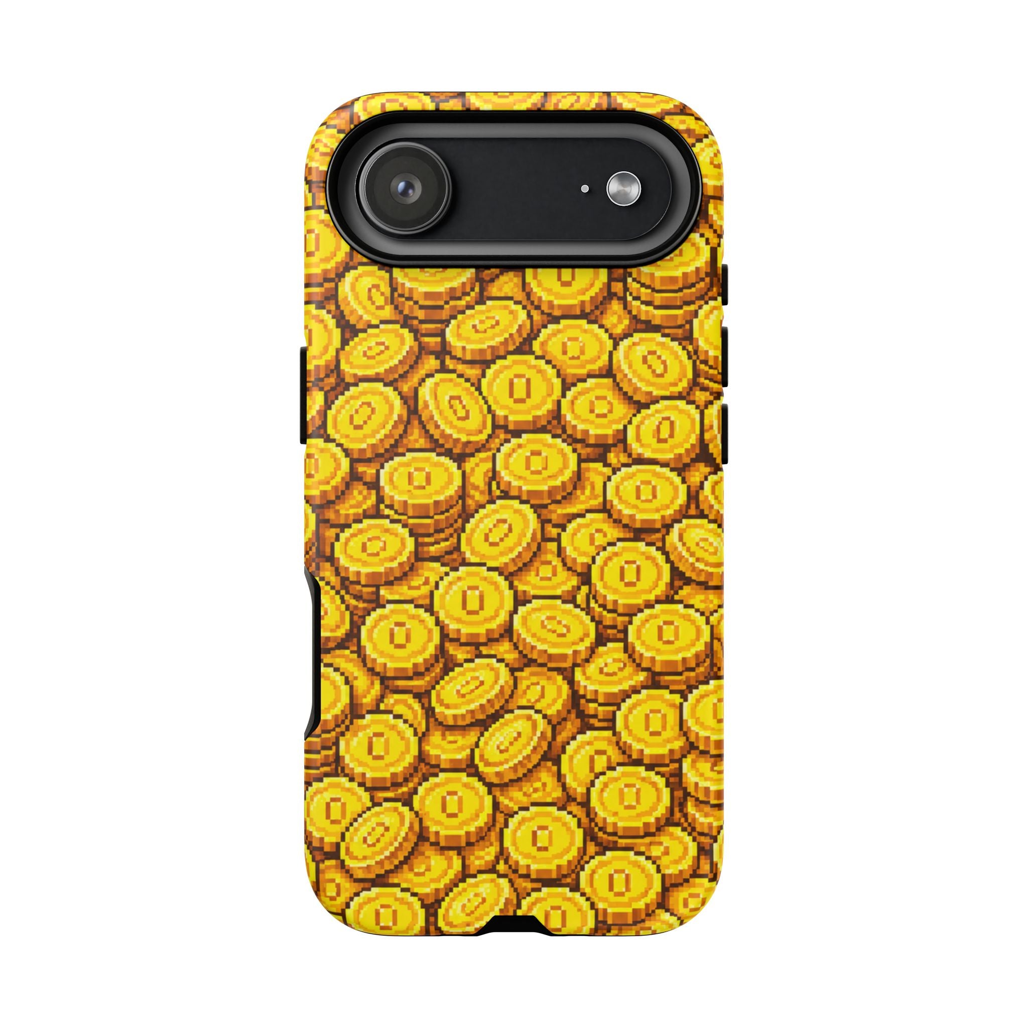 8bit Gamer Coin Pattern Phone Case – Retro Video Game Gold Treasure Design
