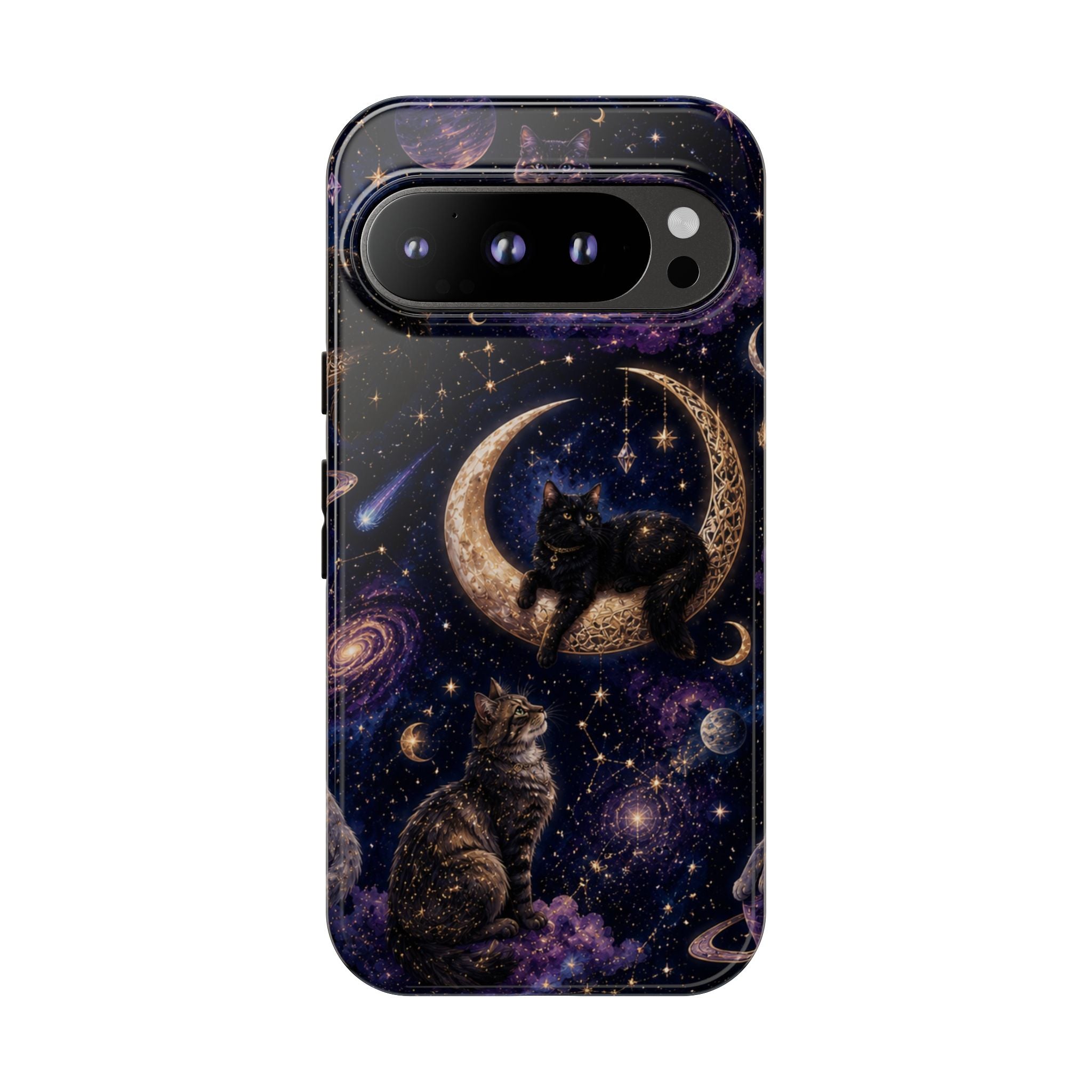 Galaxy Cats Tough Phone Case — Moon & Stars Space Kitty Protective Cover