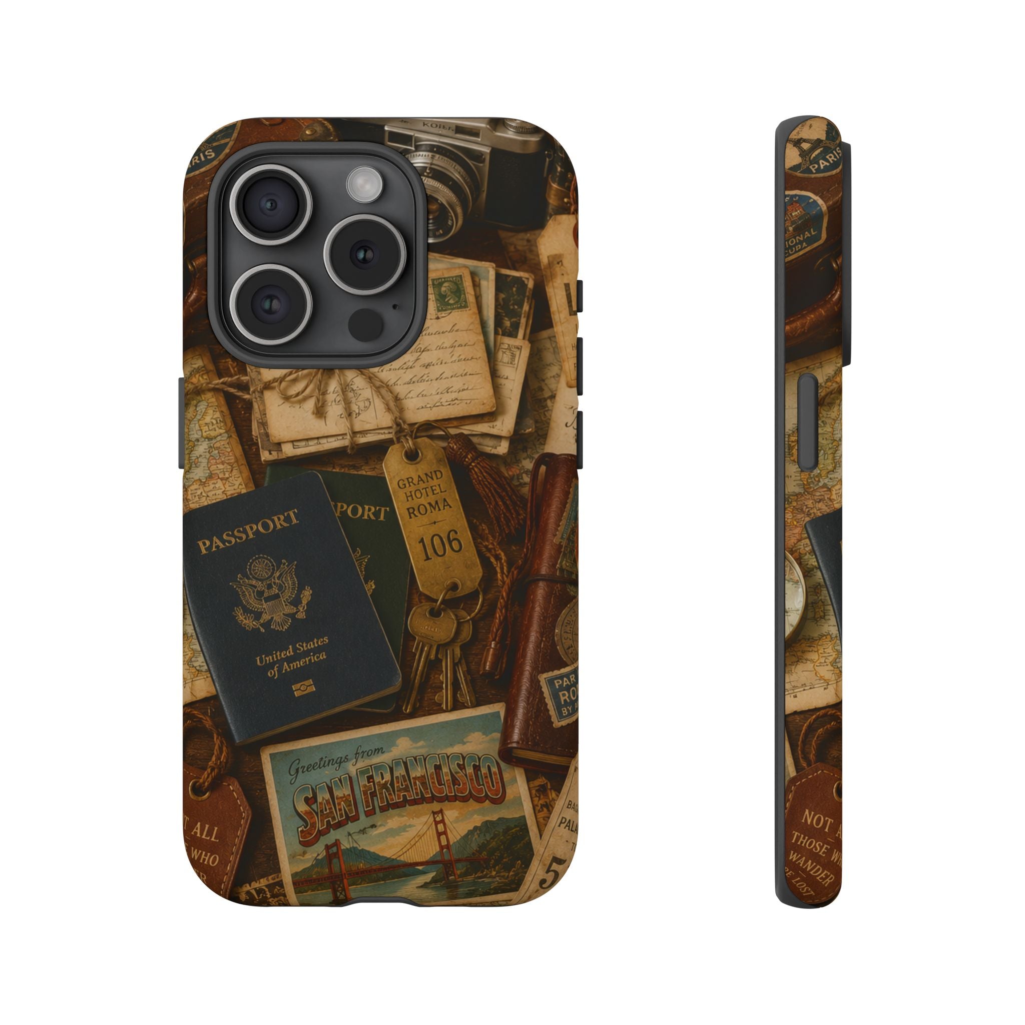 Vintage Travel Phone Case – Passport & Postcard Collage