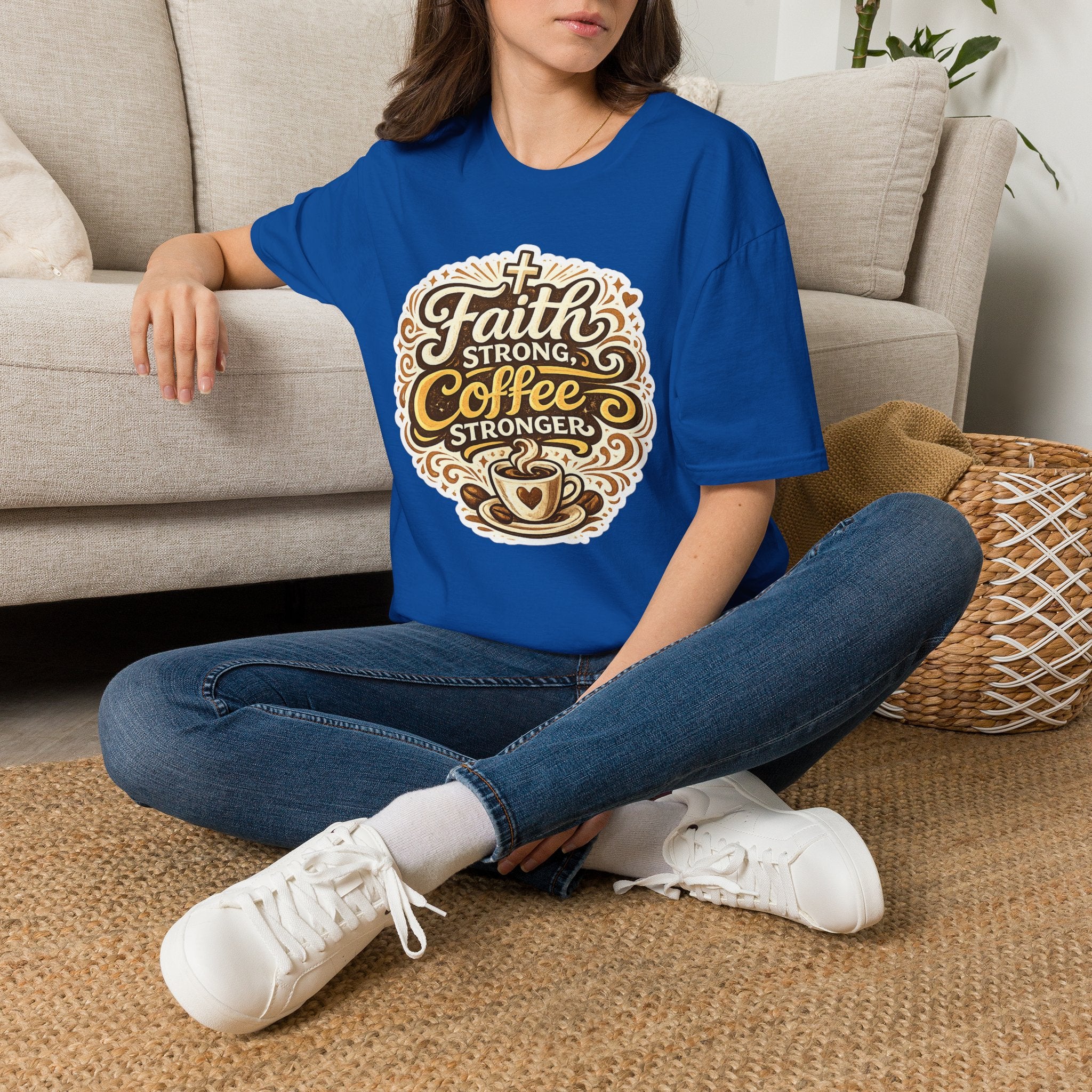 Faith Strong, Coffee Stronger T-Shirt | Faith Inspired Gift Tee