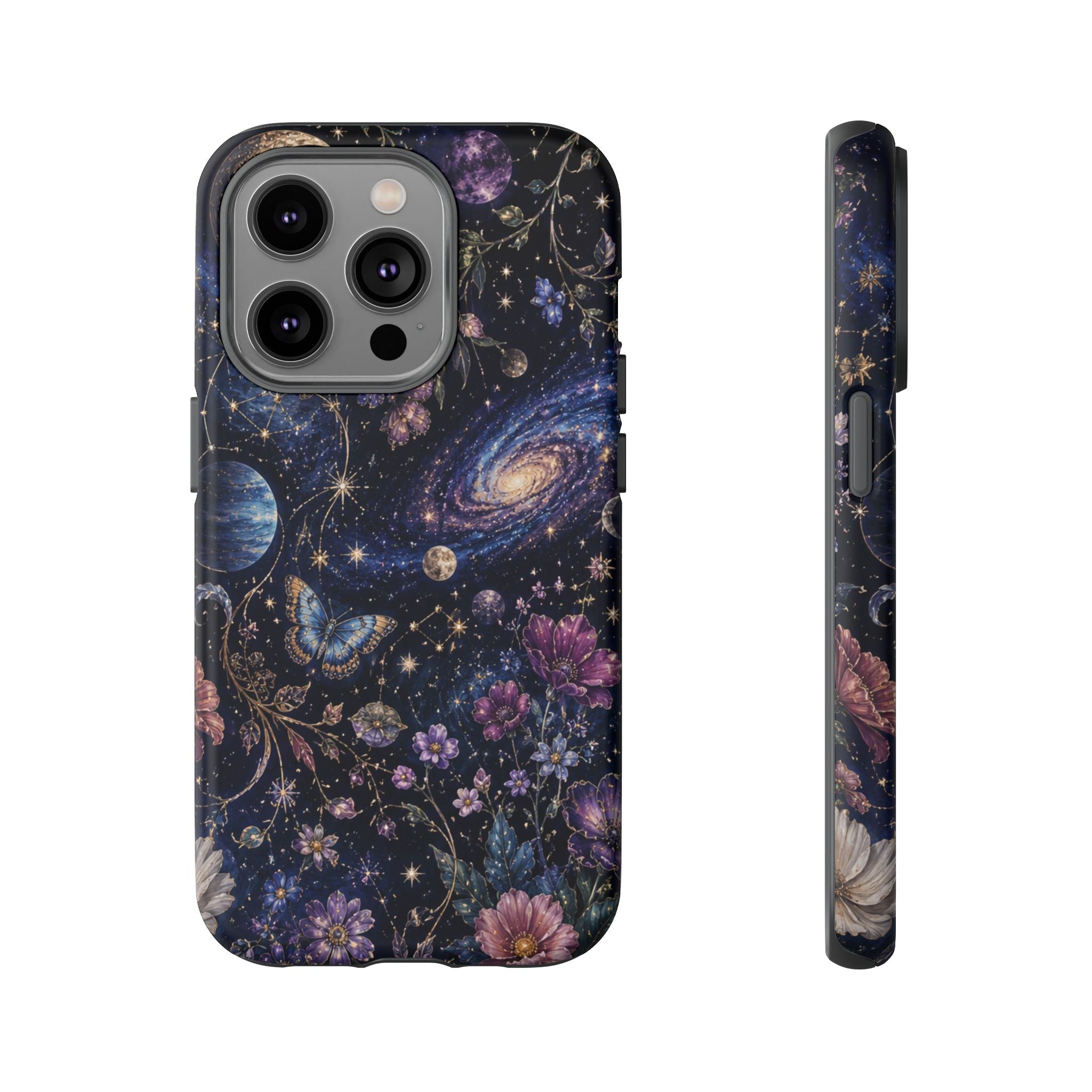 Cosmic Garden Tough Phone Case — Floral Galaxy Phone Protective Cover