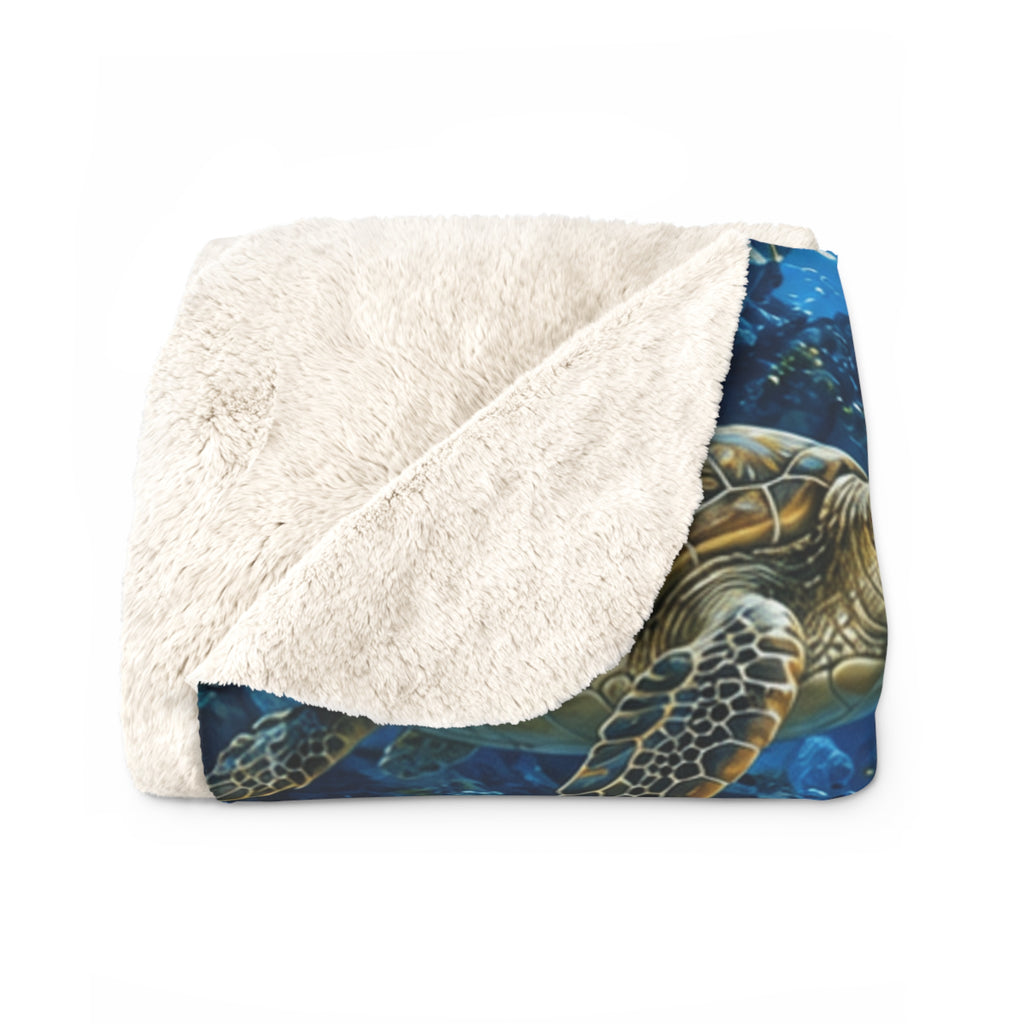Sea Turtle Sherpa Blanket — Ocean Reef Fleece Throw