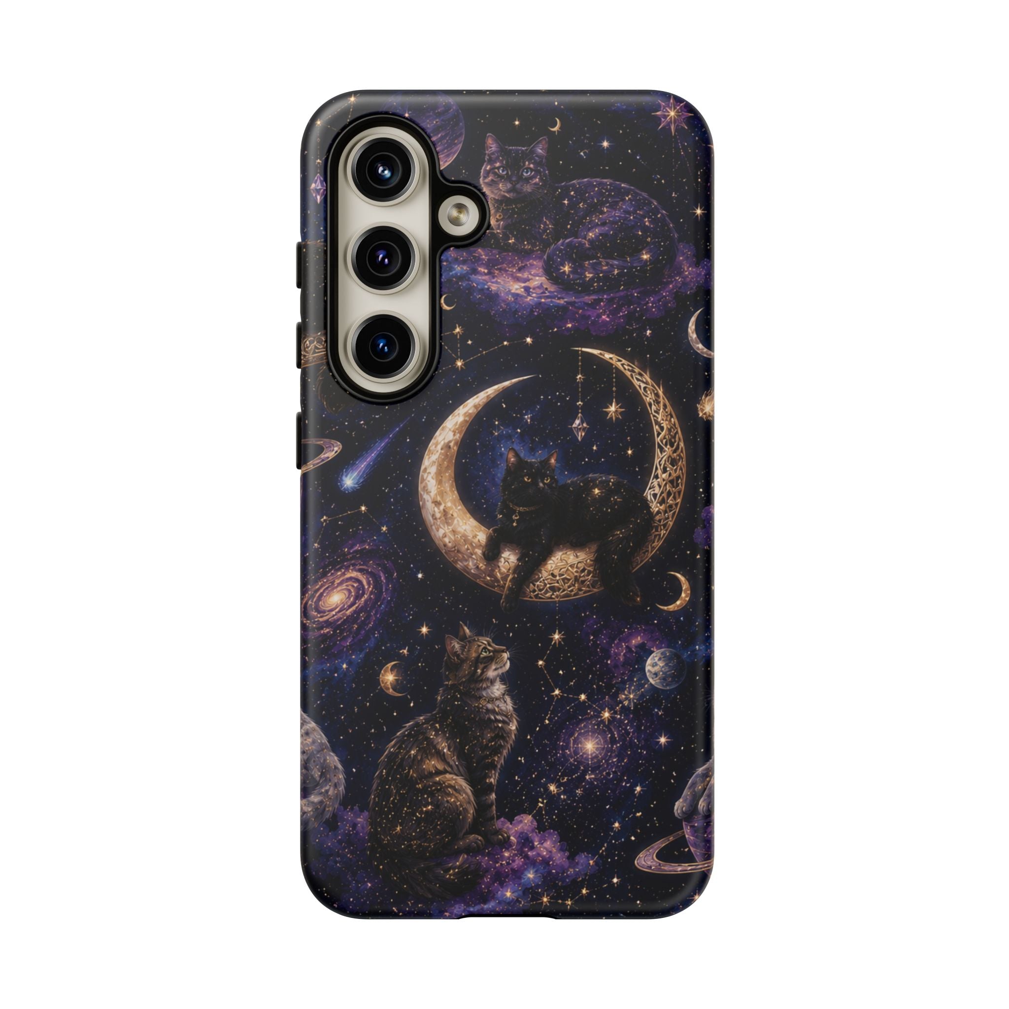 Galaxy Cats Tough Phone Case — Moon & Stars Space Kitty Protective Cover