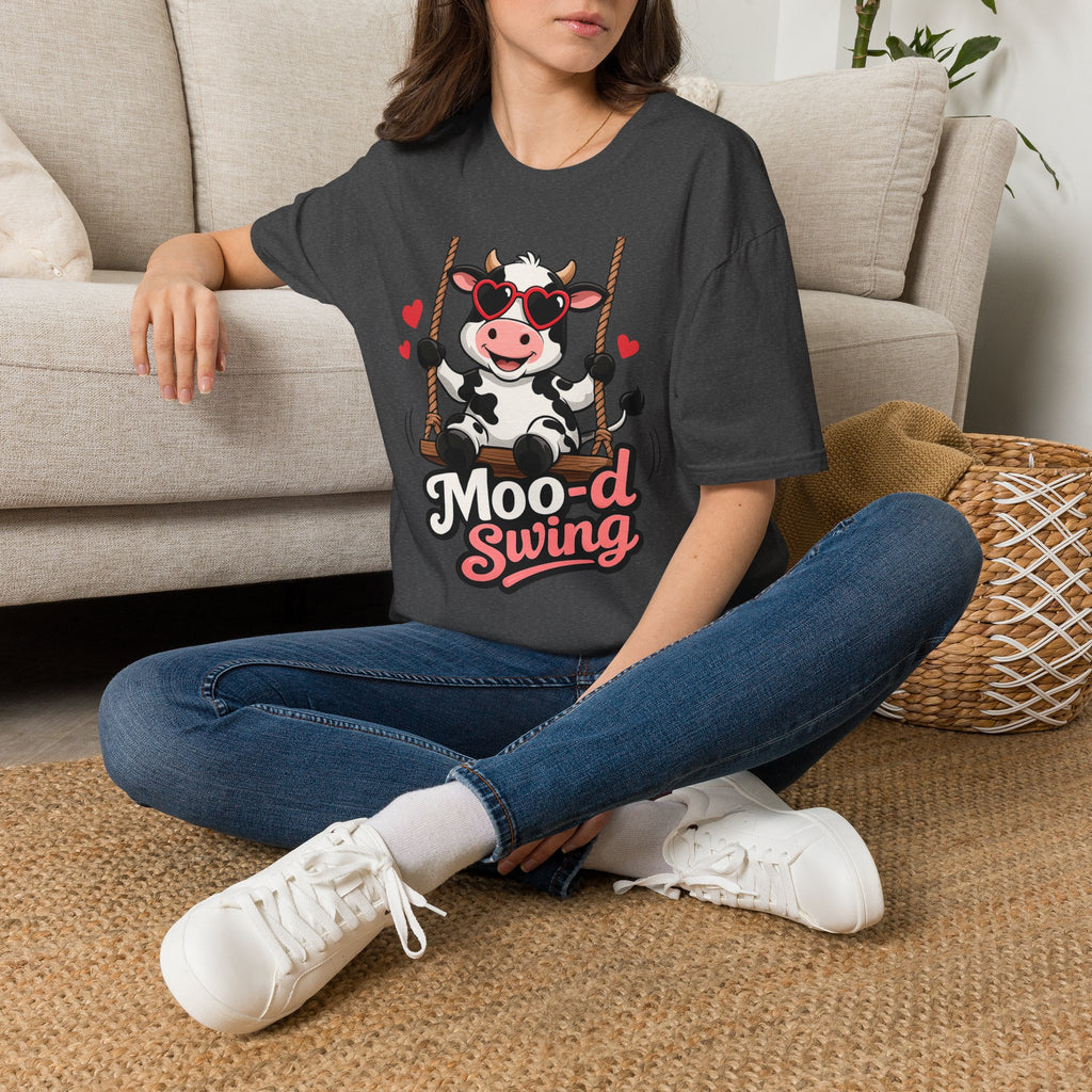 T-Shirt - "Moo-d Swing" Cute Cow on Swing Graphic Tee