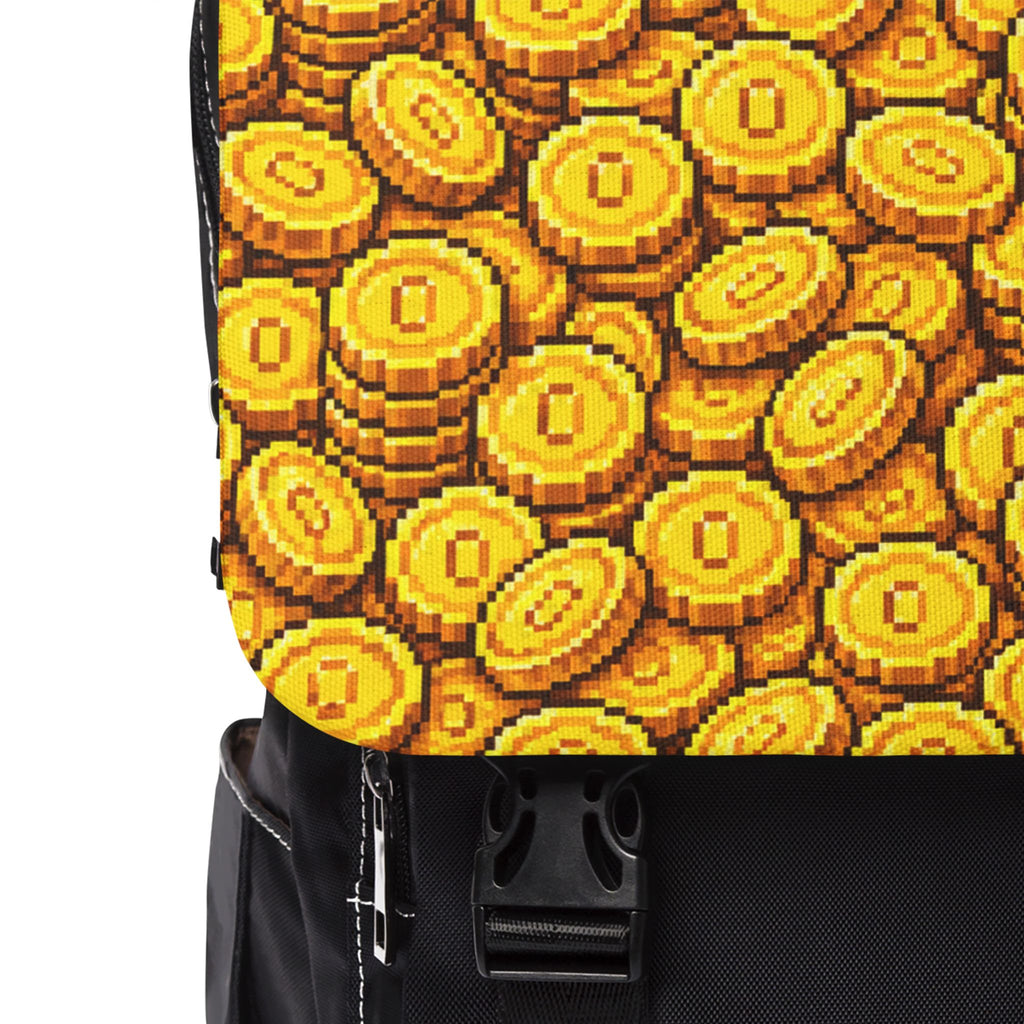 8bit Coin Pile Shoulder Backpack — Gold Treasure Gamer Casual Shoulder Backpack