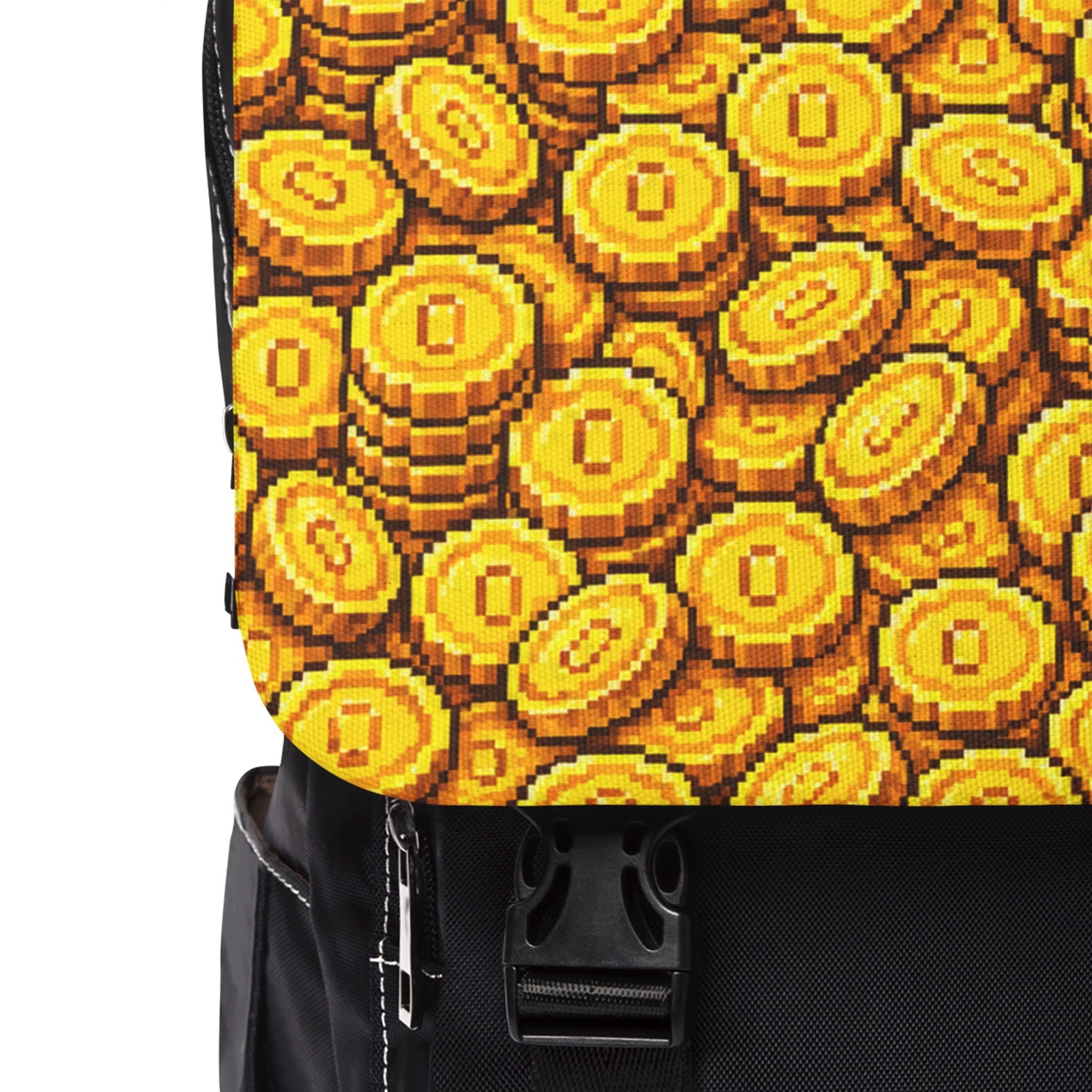 8bit Coin Pile Shoulder Backpack — Gold Treasure Gamer Casual Shoulder Backpack