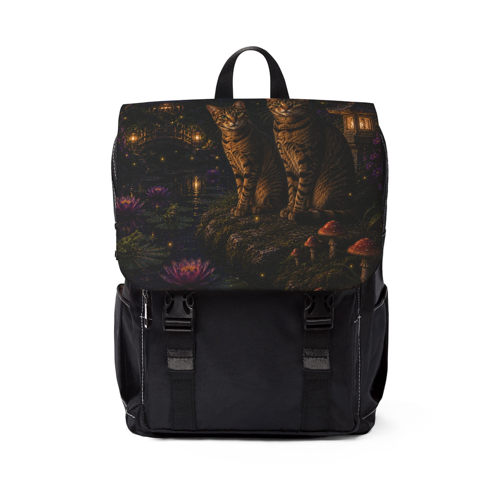 Mystic Cat Night Backpack — Floral Moonlight Shoulder Bag