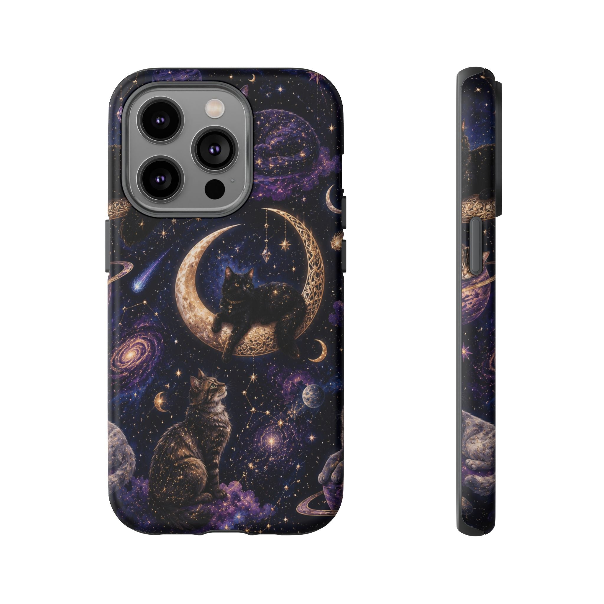 Galaxy Cats Tough Phone Case — Moon & Stars Space Kitty Protective Cover