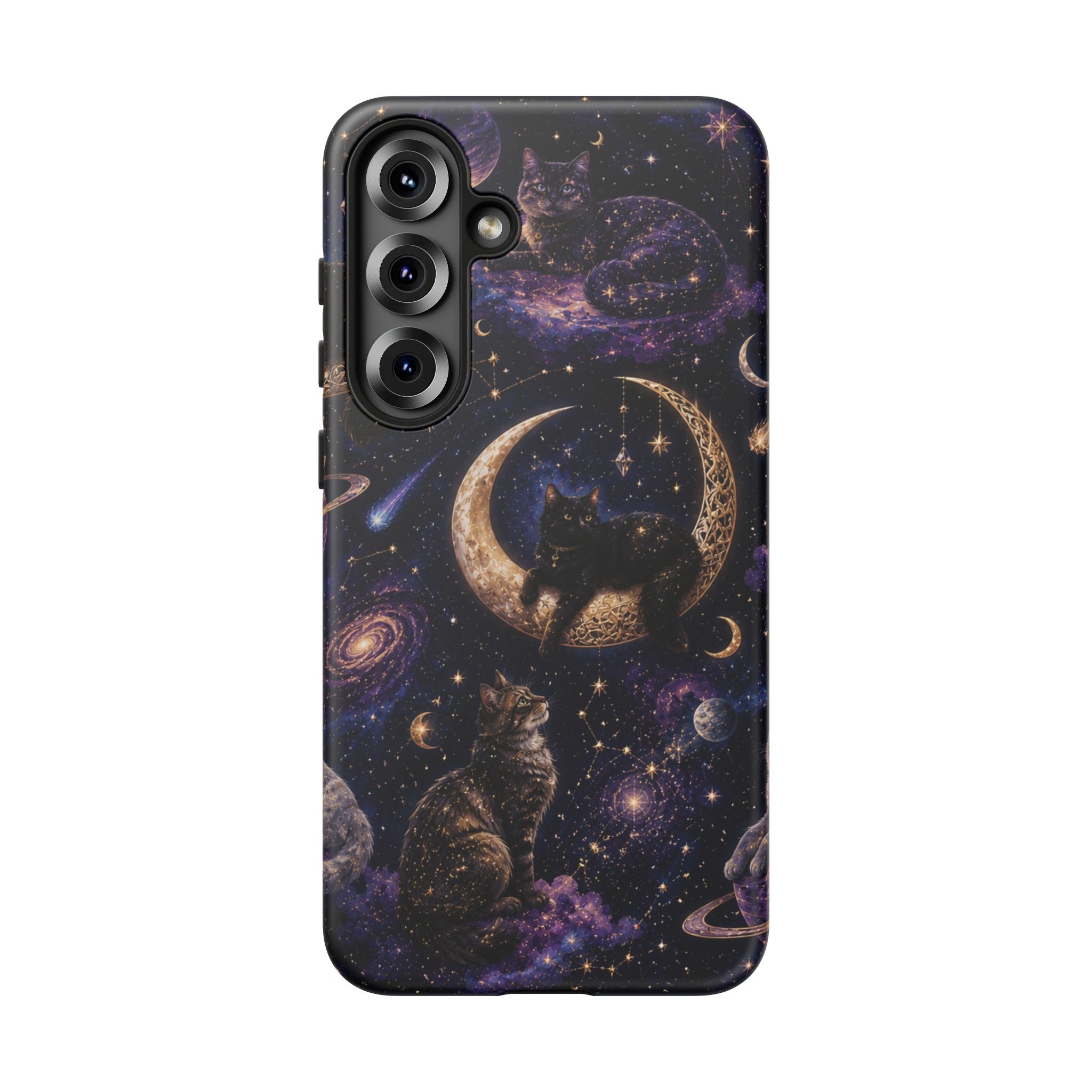 Galaxy Cats Tough Phone Case — Moon & Stars Space Kitty Protective Cover