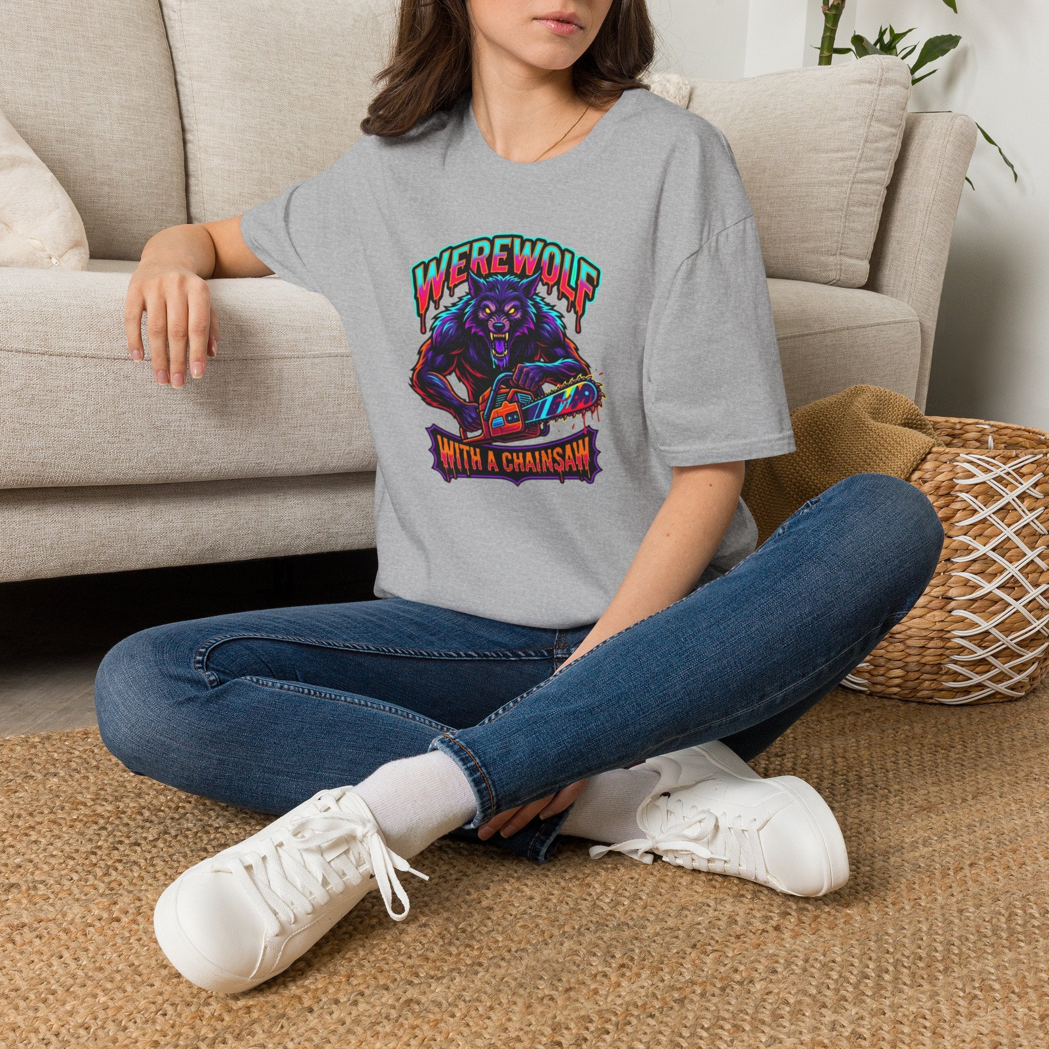 Werewolf T-Shirt — "Werewolf with a Chainsaw" Retro Horror Graphic Tee