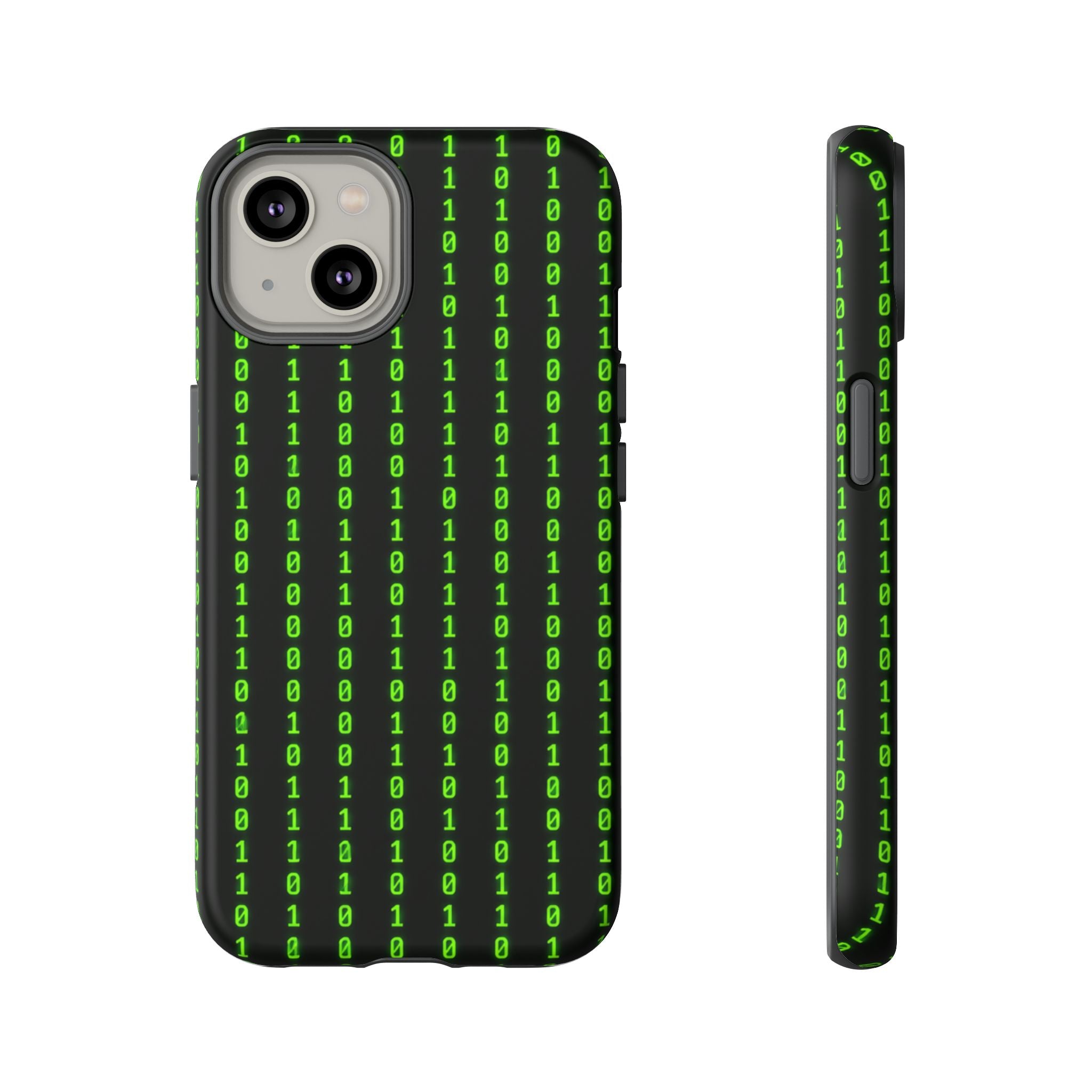 Coder Phone Case — Matrix Binary Code Green on Black Tough Case