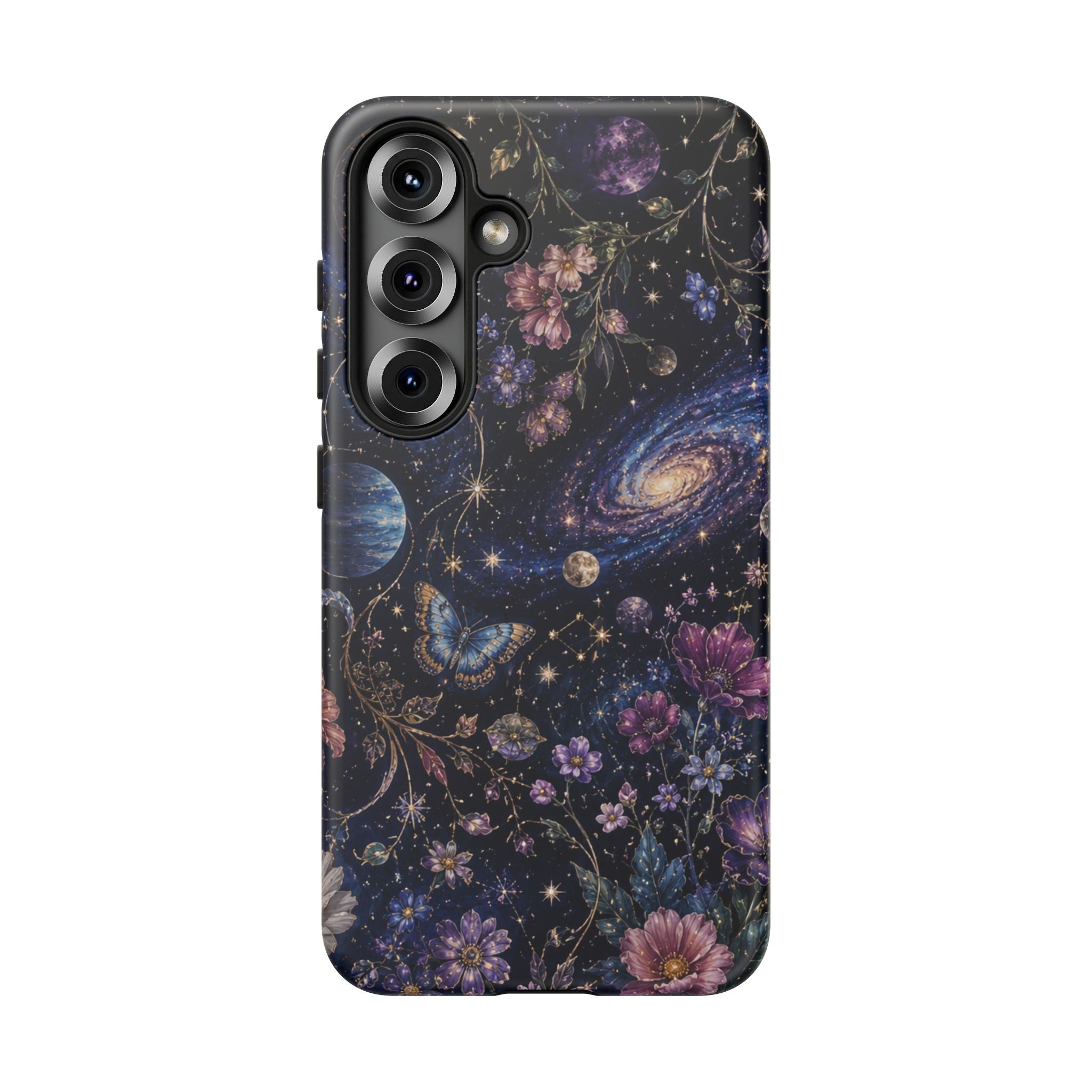 Cosmic Garden Tough Phone Case — Floral Galaxy Phone Protective Cover