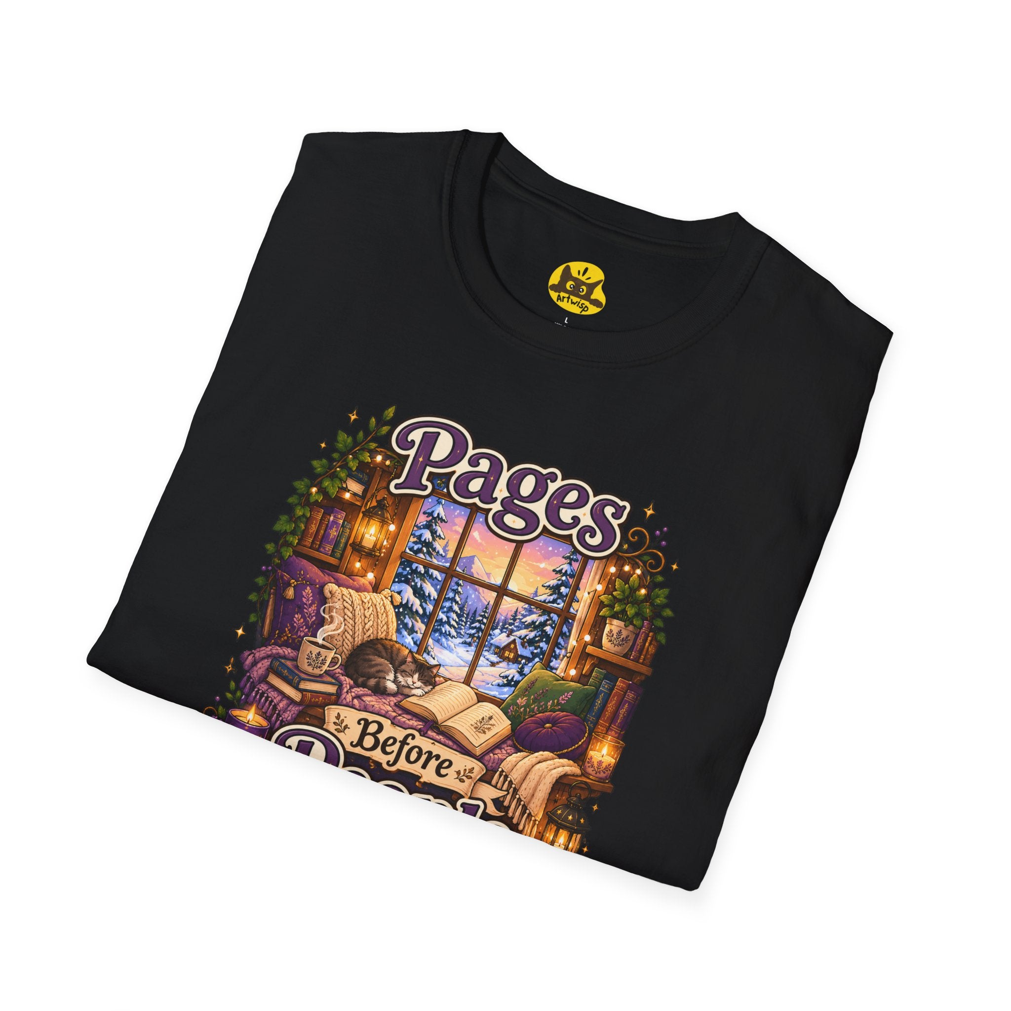 Booklover T-Shirt — "Pages Before People" Cozy Reading Room Design