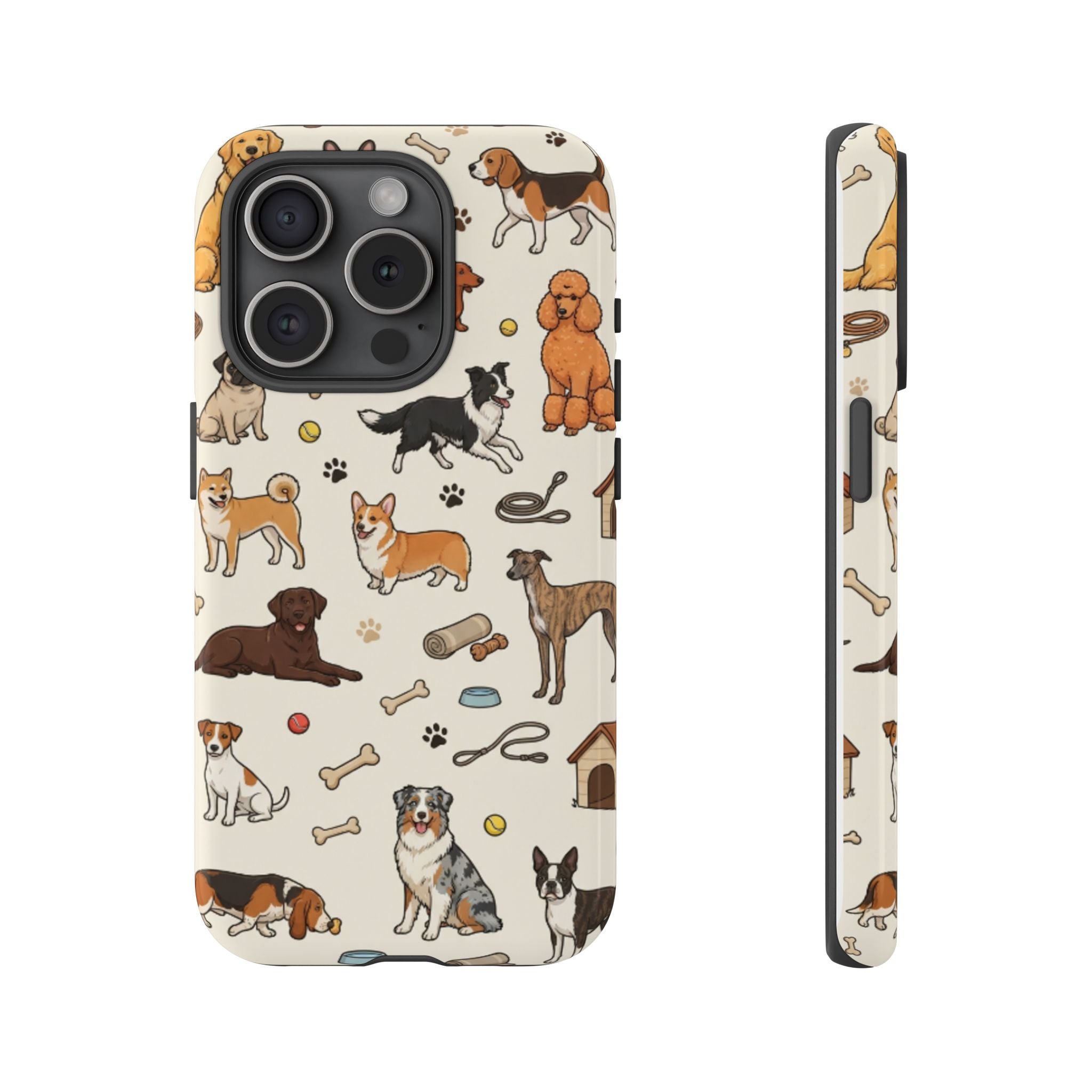 Dog Pattern Tough Phone Case — Cute Breed Collage Protective Cover