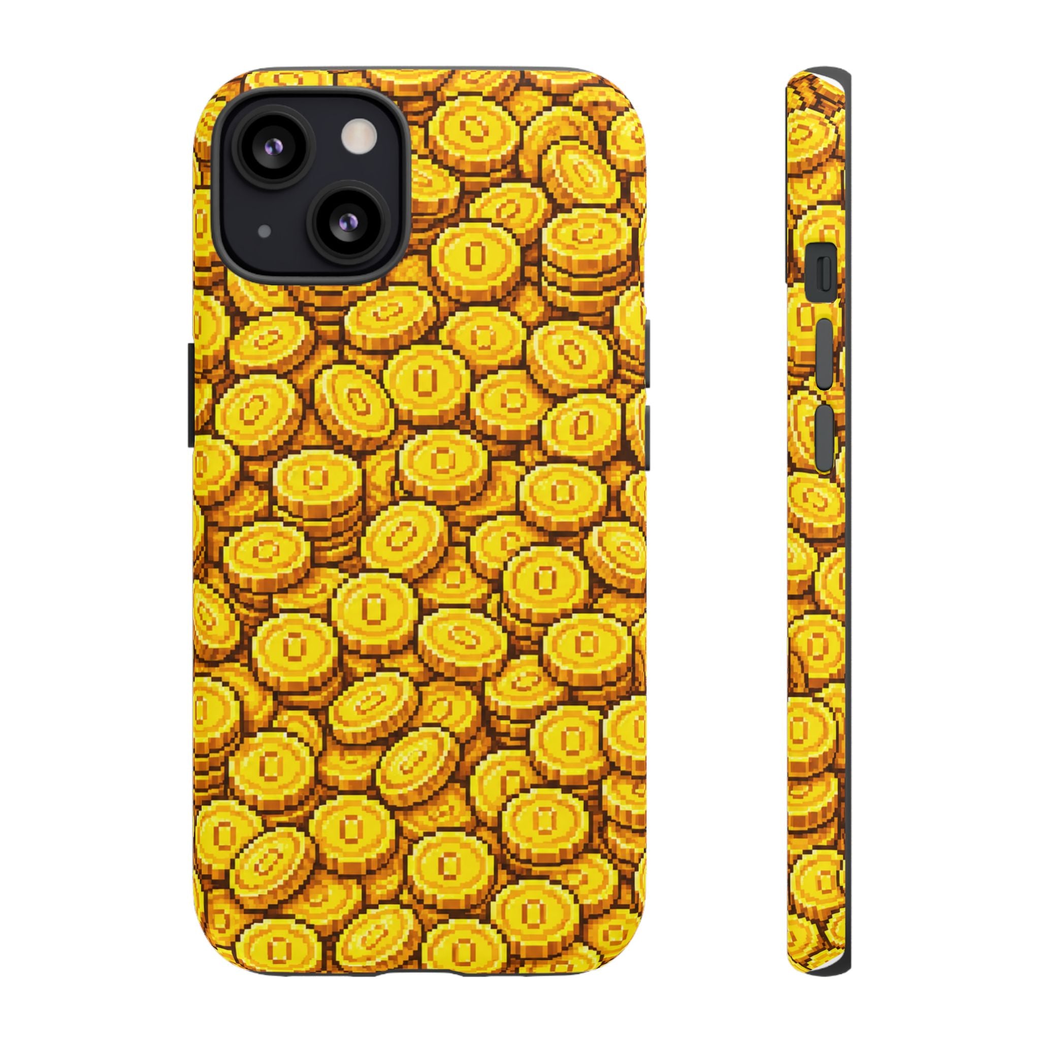 8bit Gamer Coin Pattern Phone Case – Retro Video Game Gold Treasure Design
