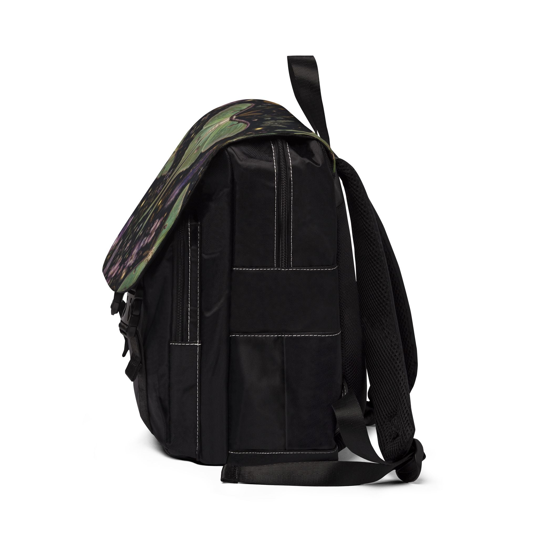 Luna Moth Cosmic Floral Canvas Shoulder Backpack — Night Garden Shoulder Bag