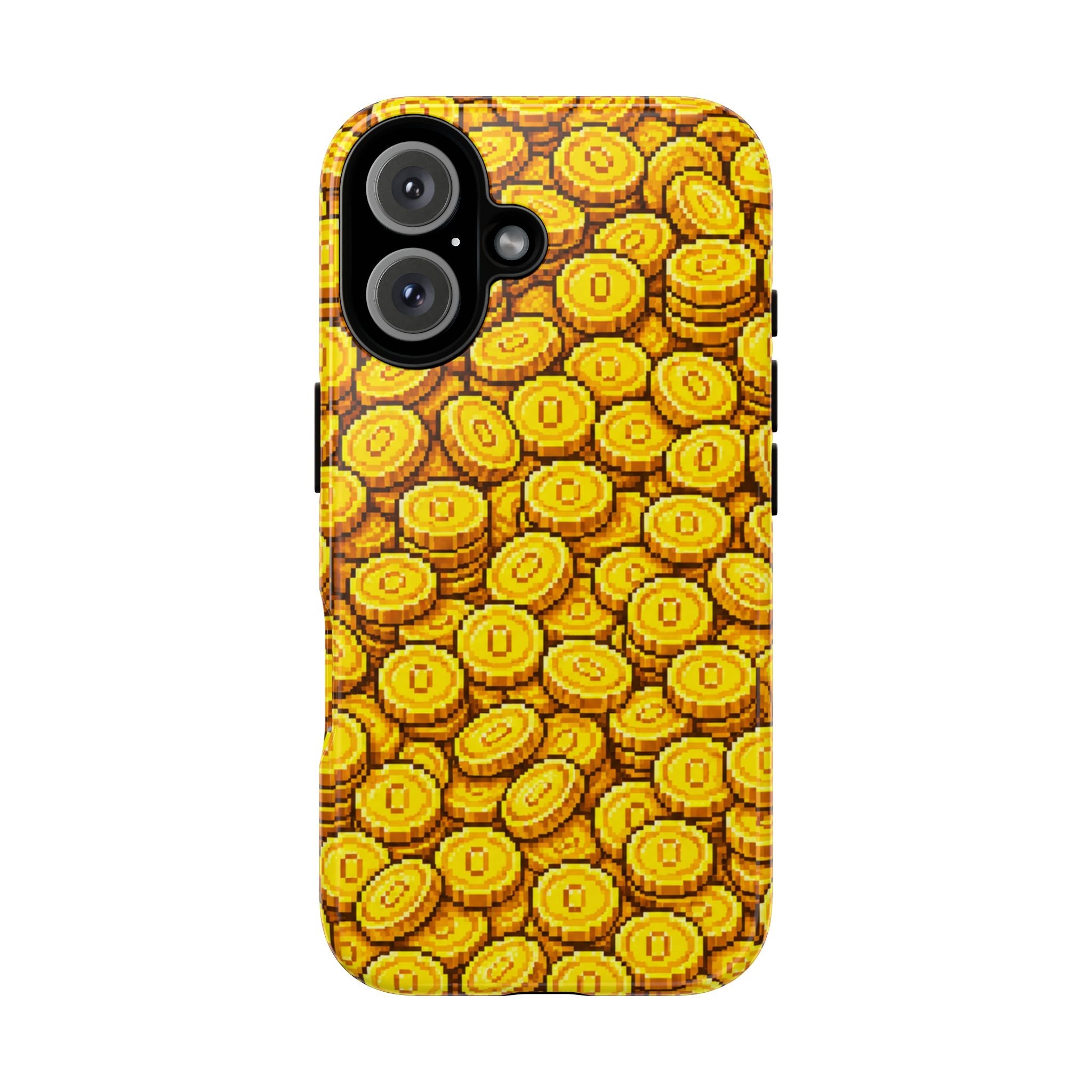 8bit Gamer Coin Pattern Phone Case – Retro Video Game Gold Treasure Design